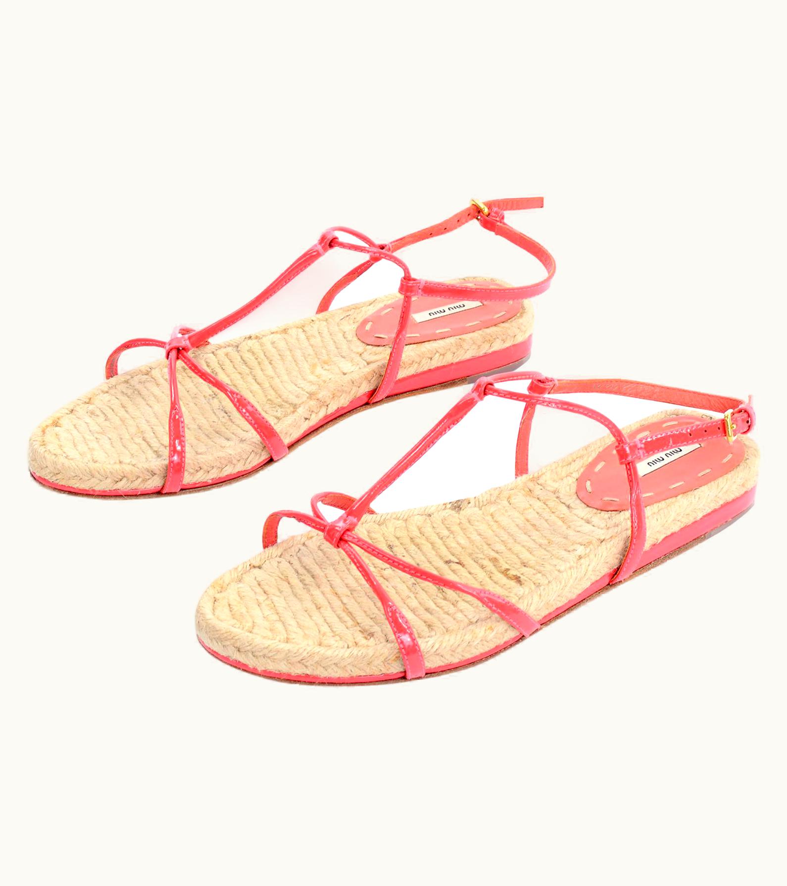 Miu Miu Miu Miu Coral Ankle Strap Leather & Woven Straw Sandals
