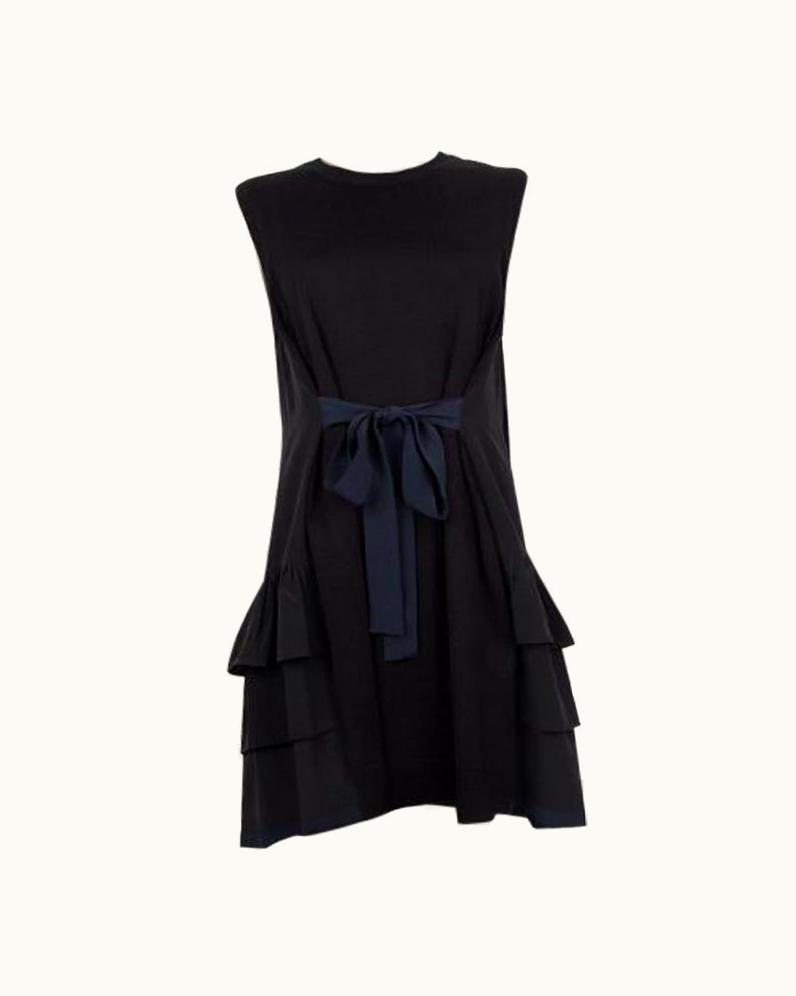 Miu Miu Miu Miu Black Cotton Ruffled Side Panel Belted Dress