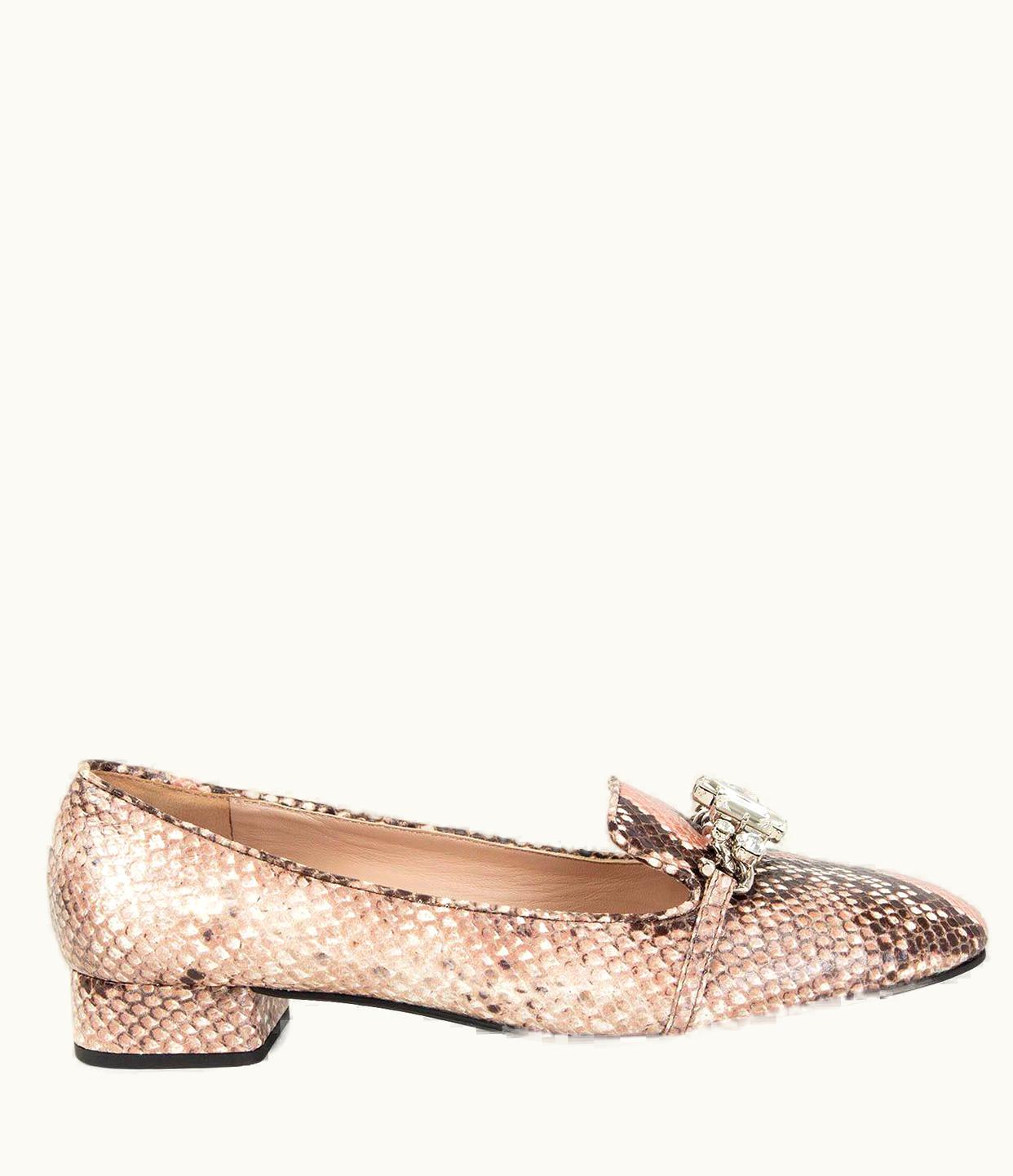 Miu Miu Miu Miu Dusty Pink Crystal Embellished Faux Python Loafers Shoes