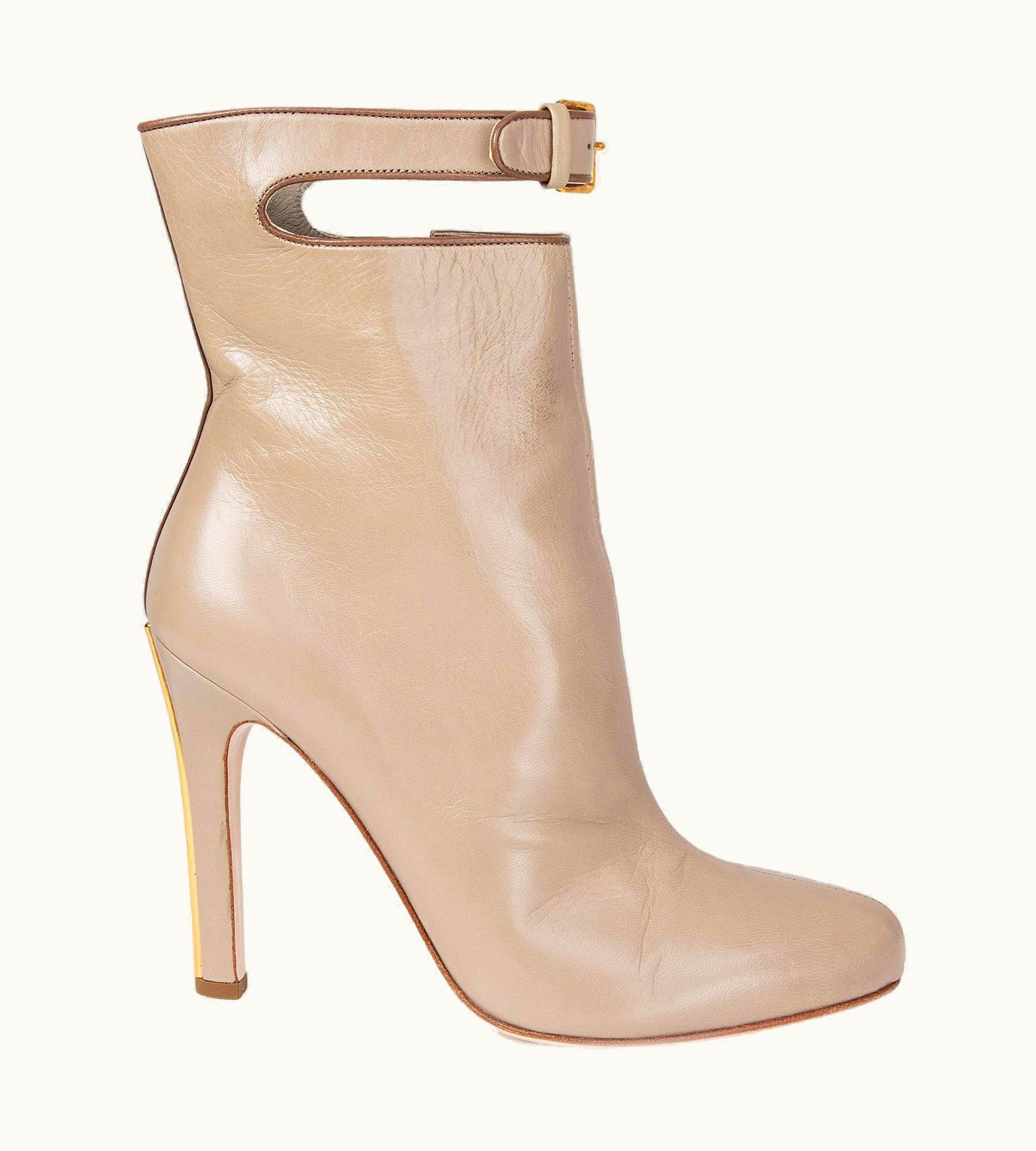 Miu Miu Miu Miu Light Taupe Leather Cut Out Ankle Boots Shoes