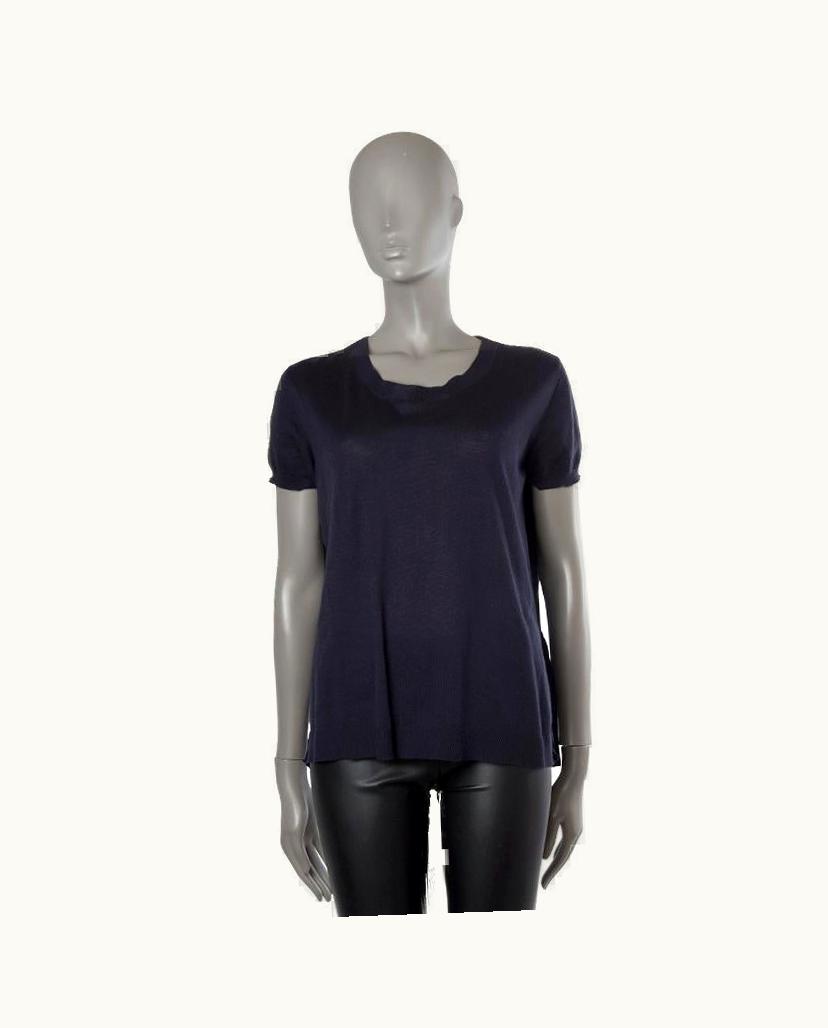 Miu Miu Miu Miu Dark Blue Cotton Short Sleeve Crewneck Sweater