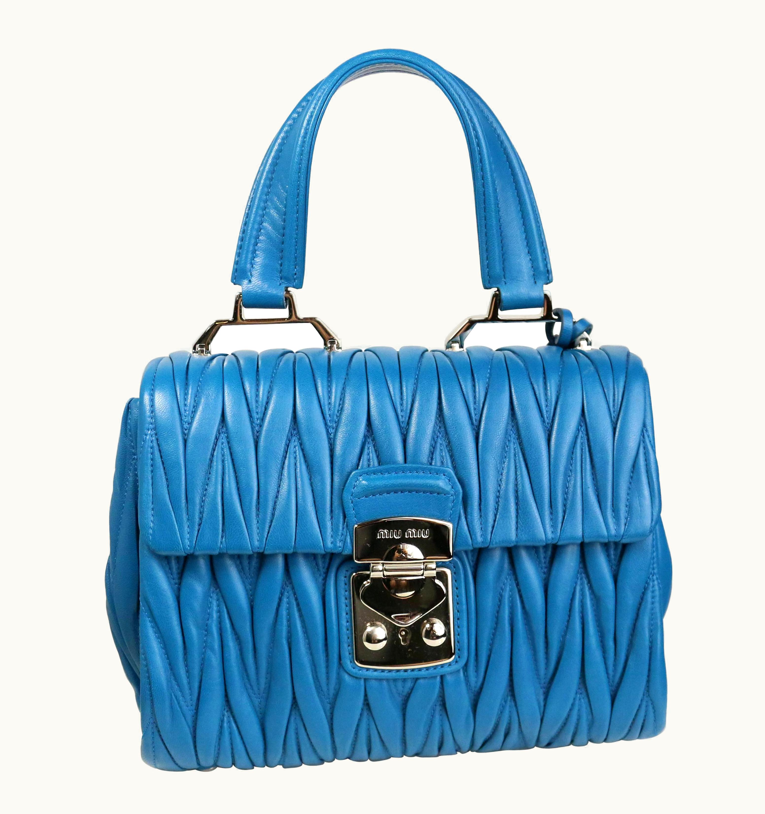 Miu Miu Miu Miu Blue Matelasse Nappa Leather Shoulder/Hand Flap Bag