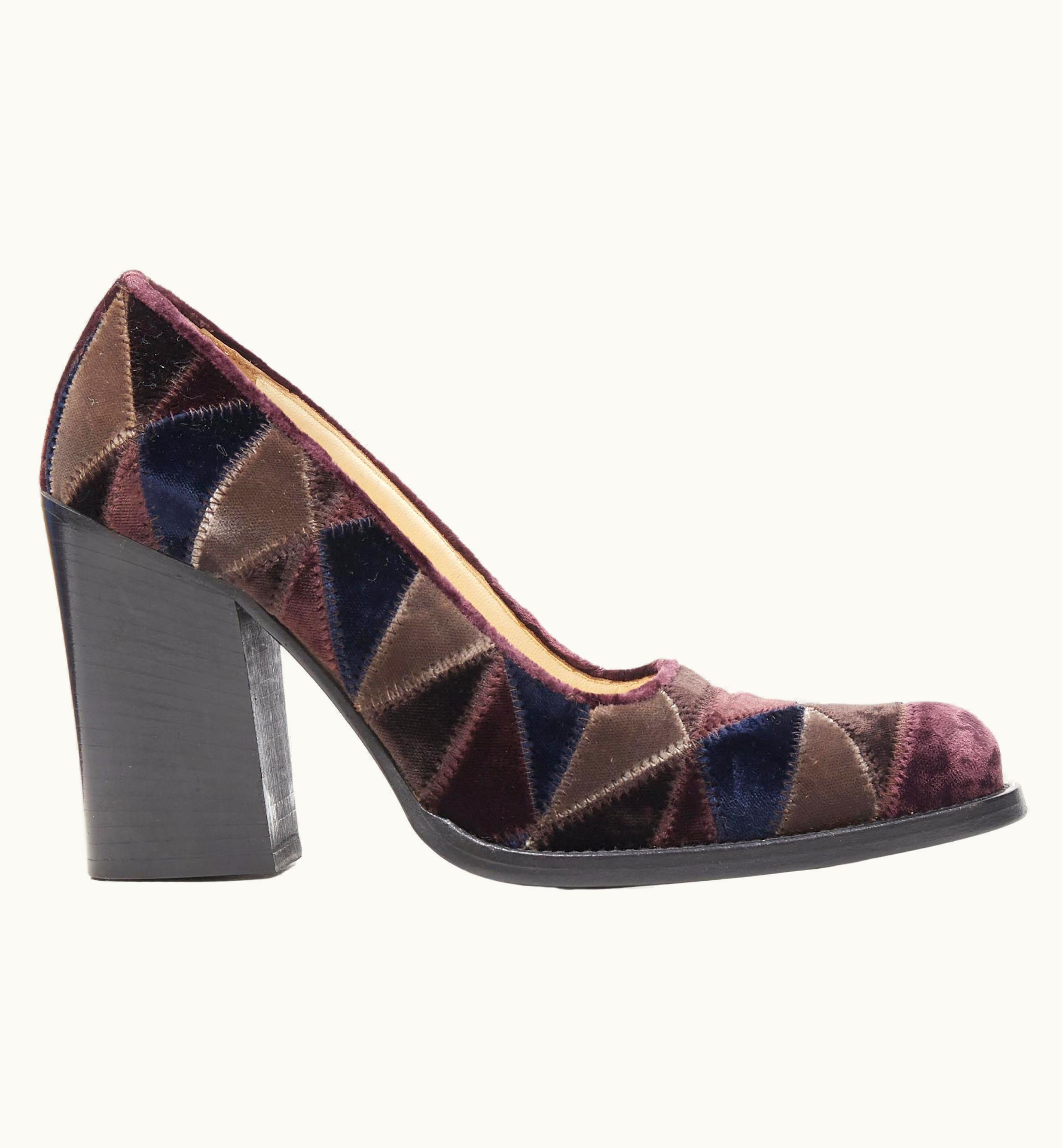 Miu Miu Vintage Miu Purple Blue Geometric Graphic Patchwork Chunky Heel Pump