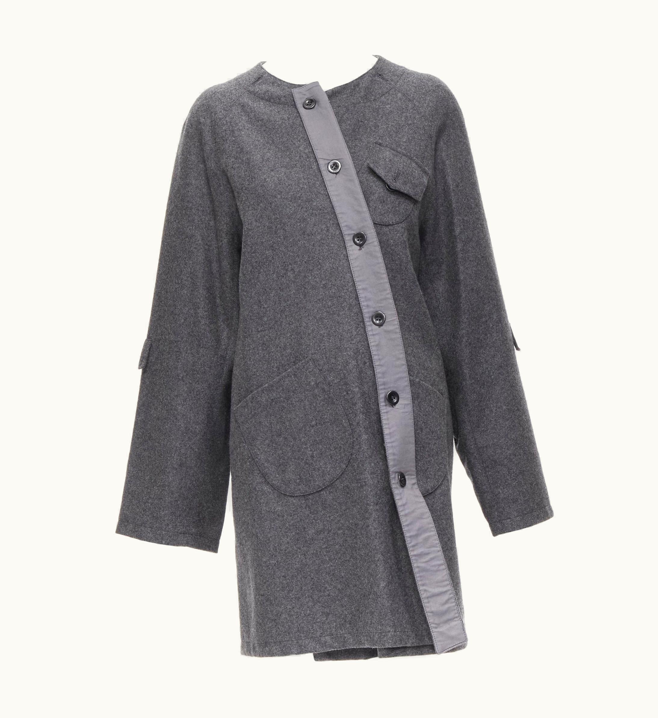Miu Miu Miu Miu Grey Cashmere Wool Blend Asymmetric Button Boxy Coat