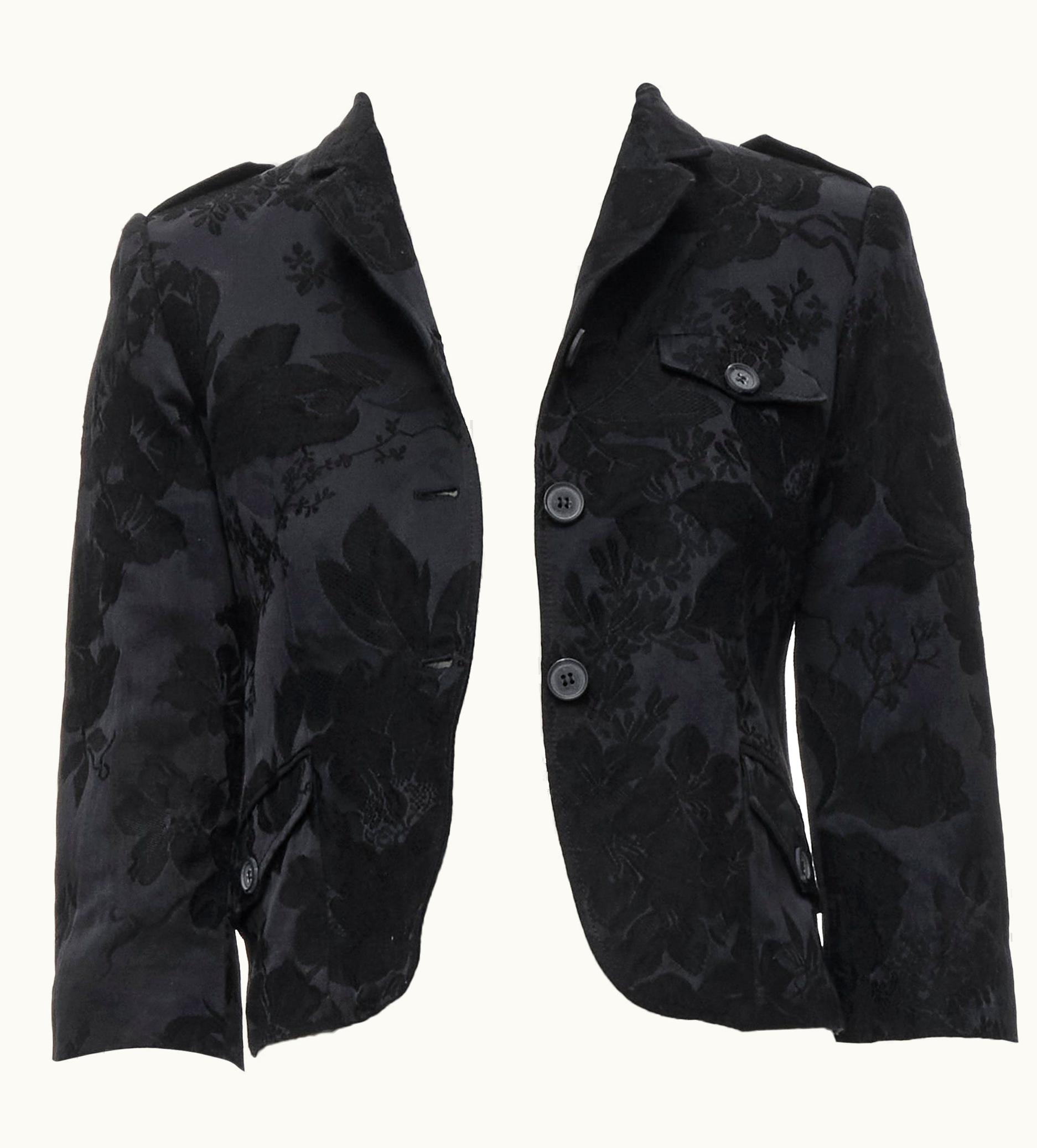 Miu Miu Miu Miu Black Wool Sil Floral Jacquard Cropped Military Jacket