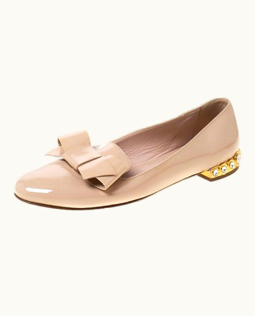 Miu Miu Miu Miu Beige Bow Patent Leather Jewel Heel Ballet Flats