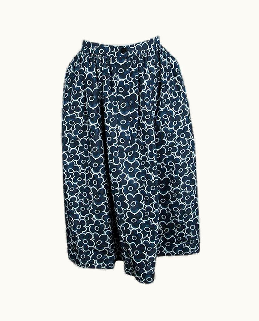Miu Miu Miu Miu Blue Floral Printed Silk Gathered High Waist Midi Skirt
