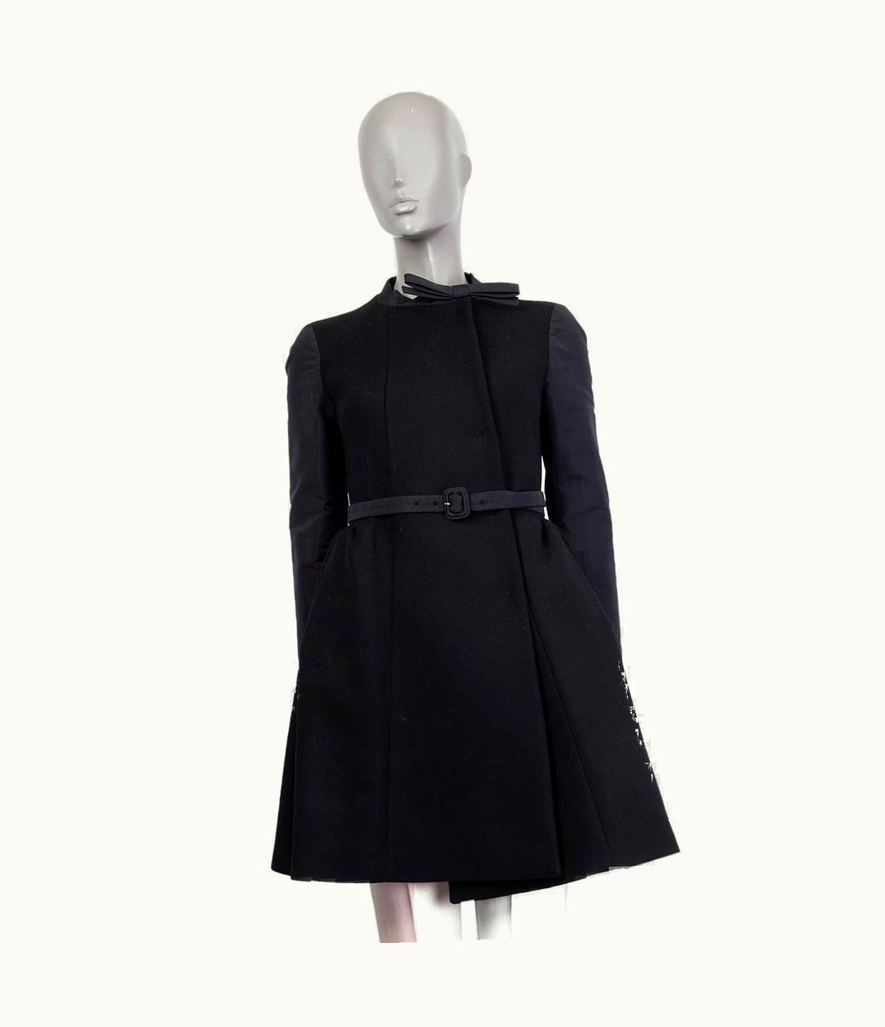 Miu Miu Miu Miu Black Wool & Viscose Double Breasted Belted Coat Jacket
