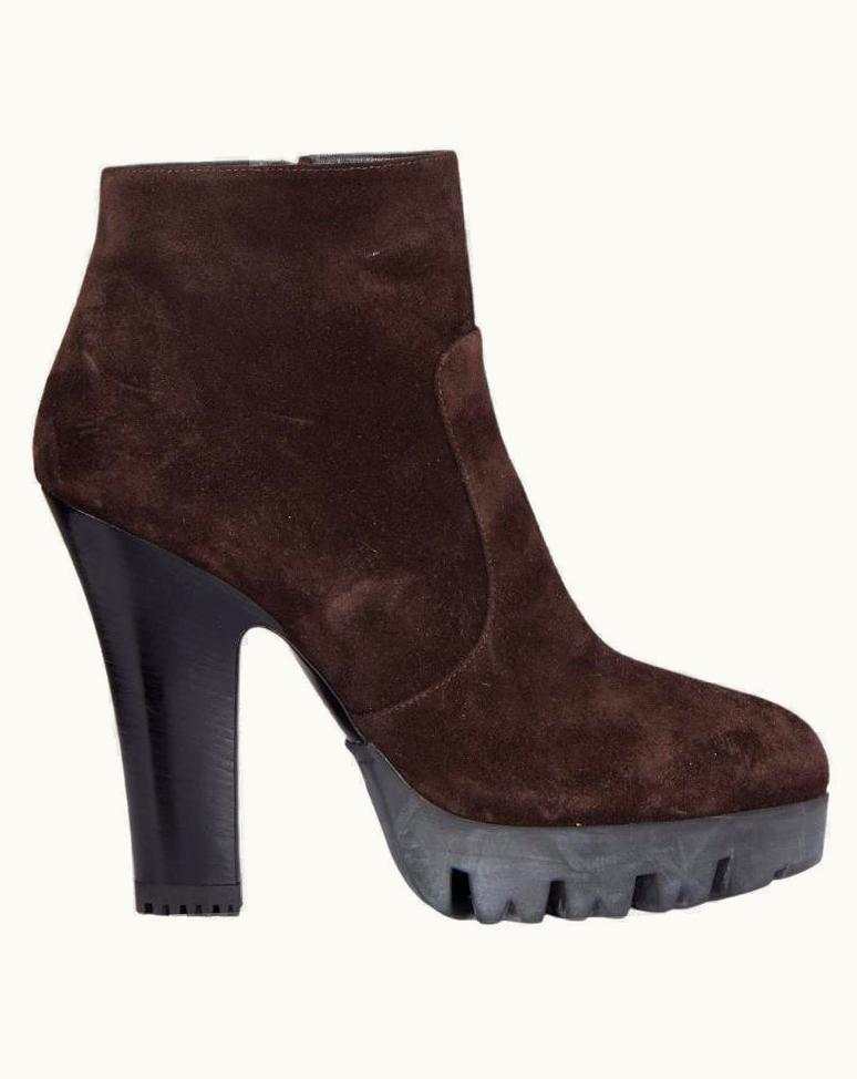 Miu Miu Miu Miu Dark Brown Suede Lug Sole Platform Ankle Boots Shoes