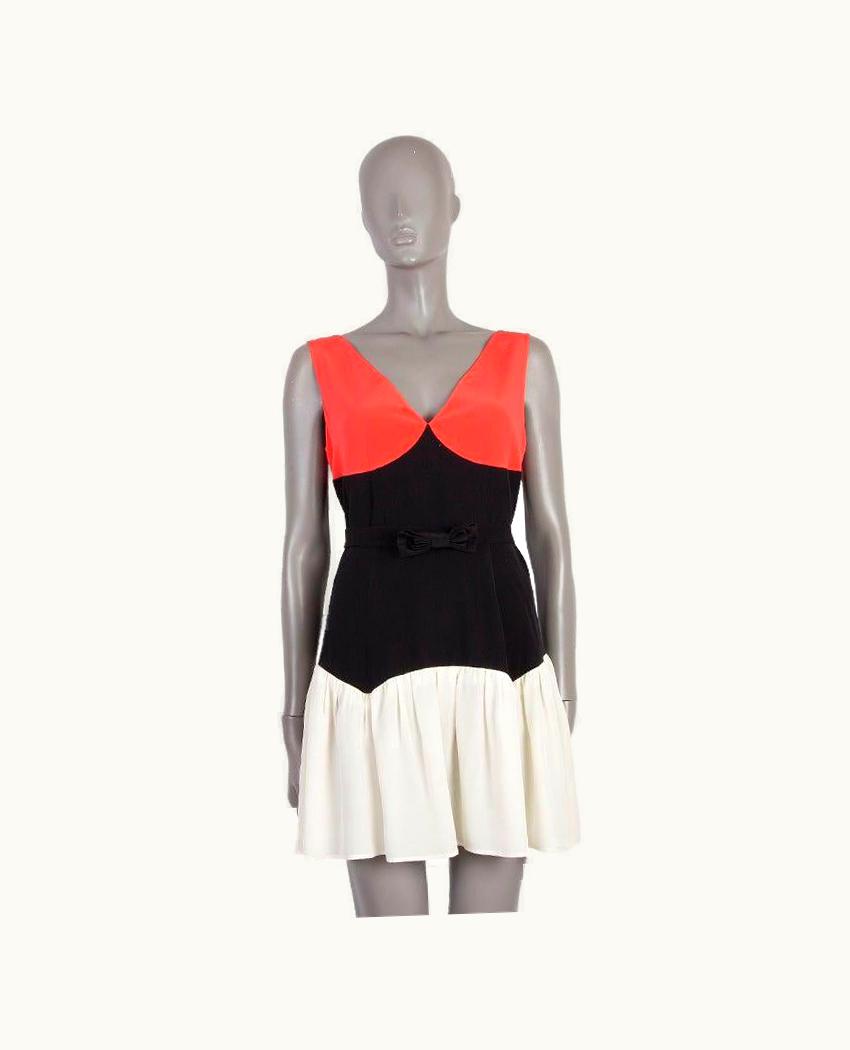 Miu Miu Miu Miu Coral Black White Silk Colorblock Sleeveless Mini Dress