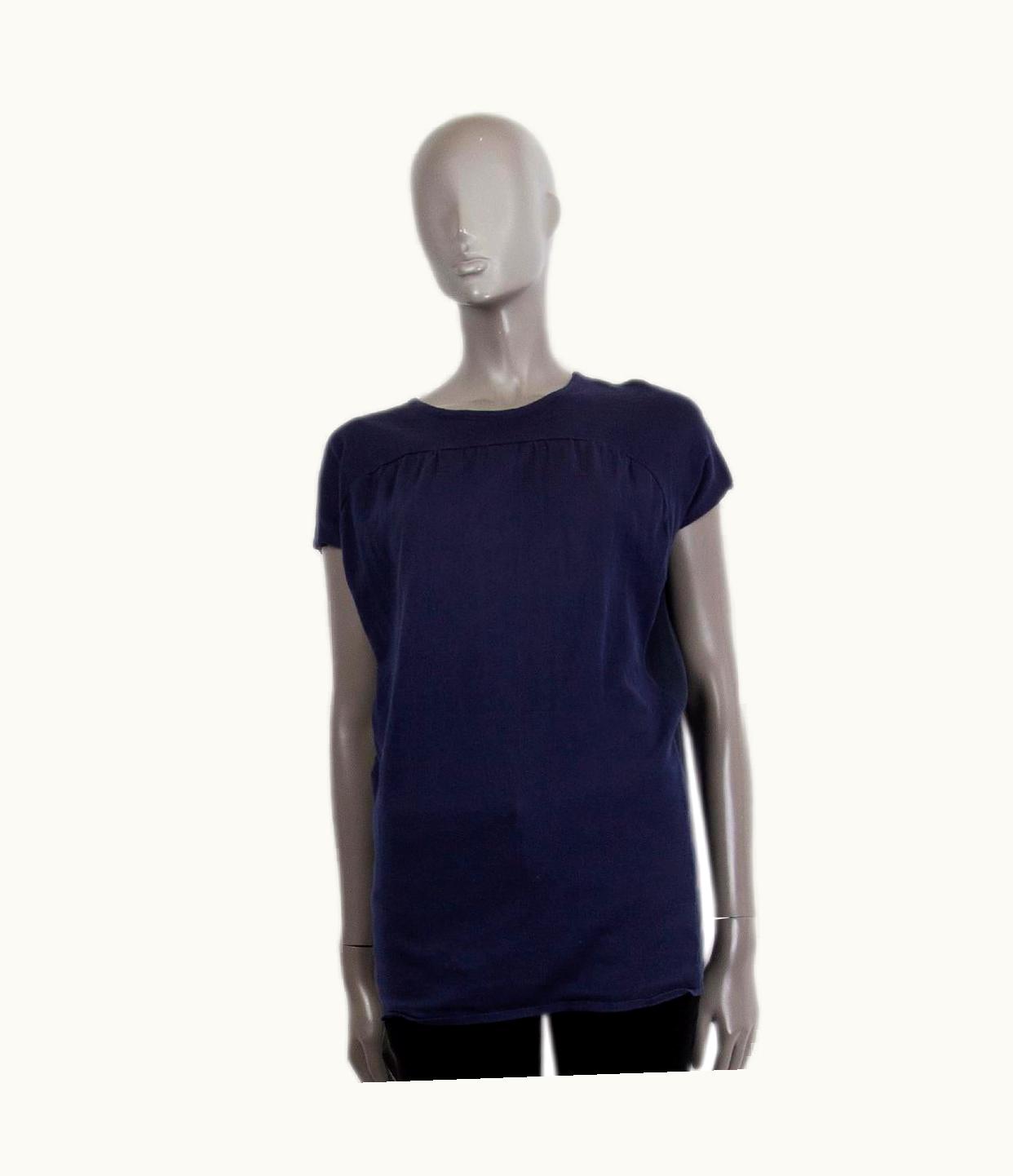 Miu Miu Miu Miu Navy Blue Cotton & Silk Cap Sleeve Top Shirt