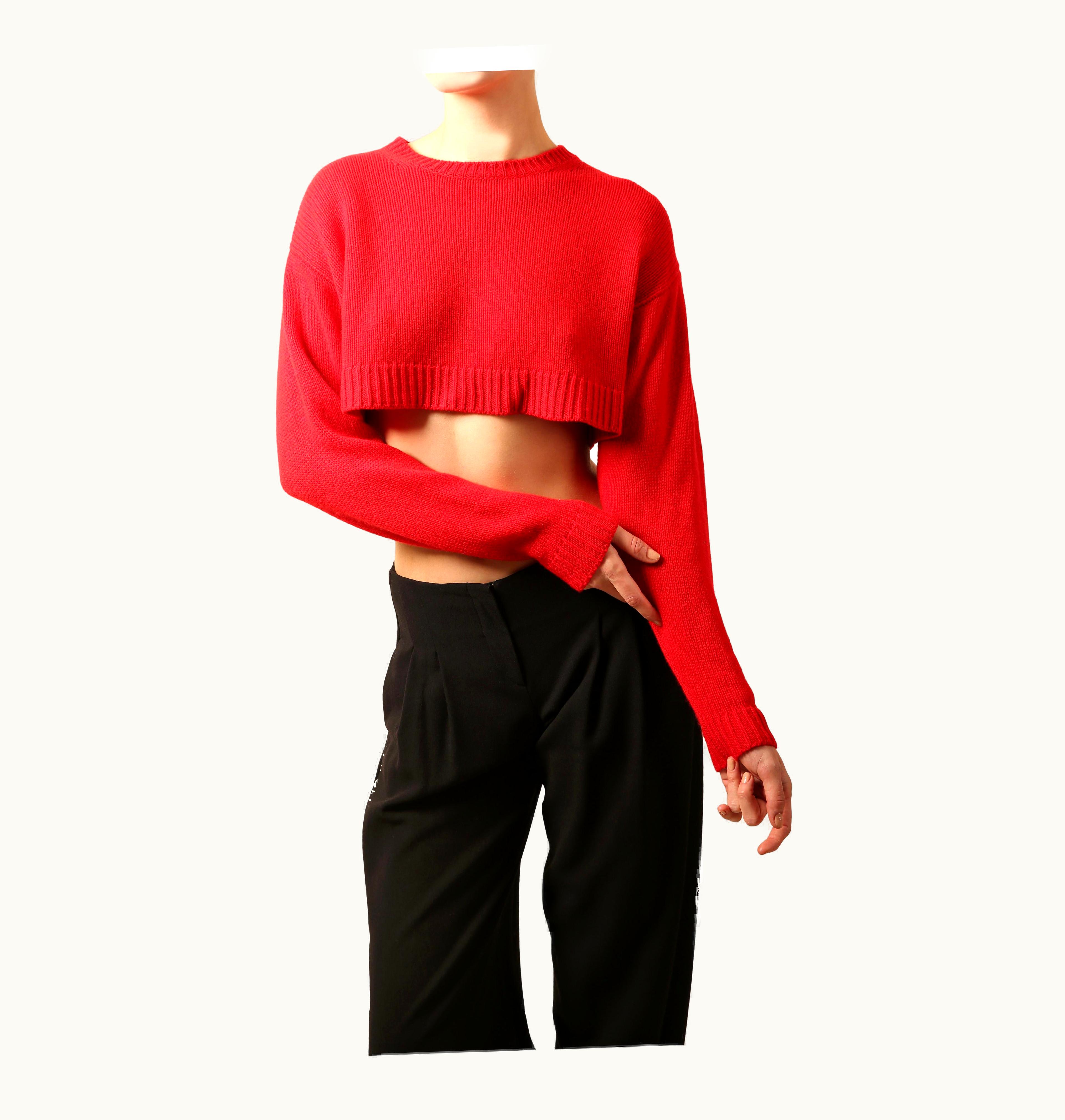 Miu Miu Miu Miu Oversized Red Cropped Crop Crew Neck Cashmere Wool Knit Knitted Sweater