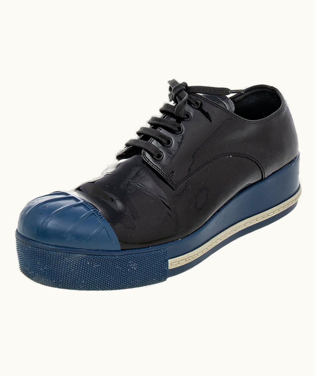 Miu Miu Miu Miu Black/Blue Patent Leather Rubber Cap Toe Platform Sneakers