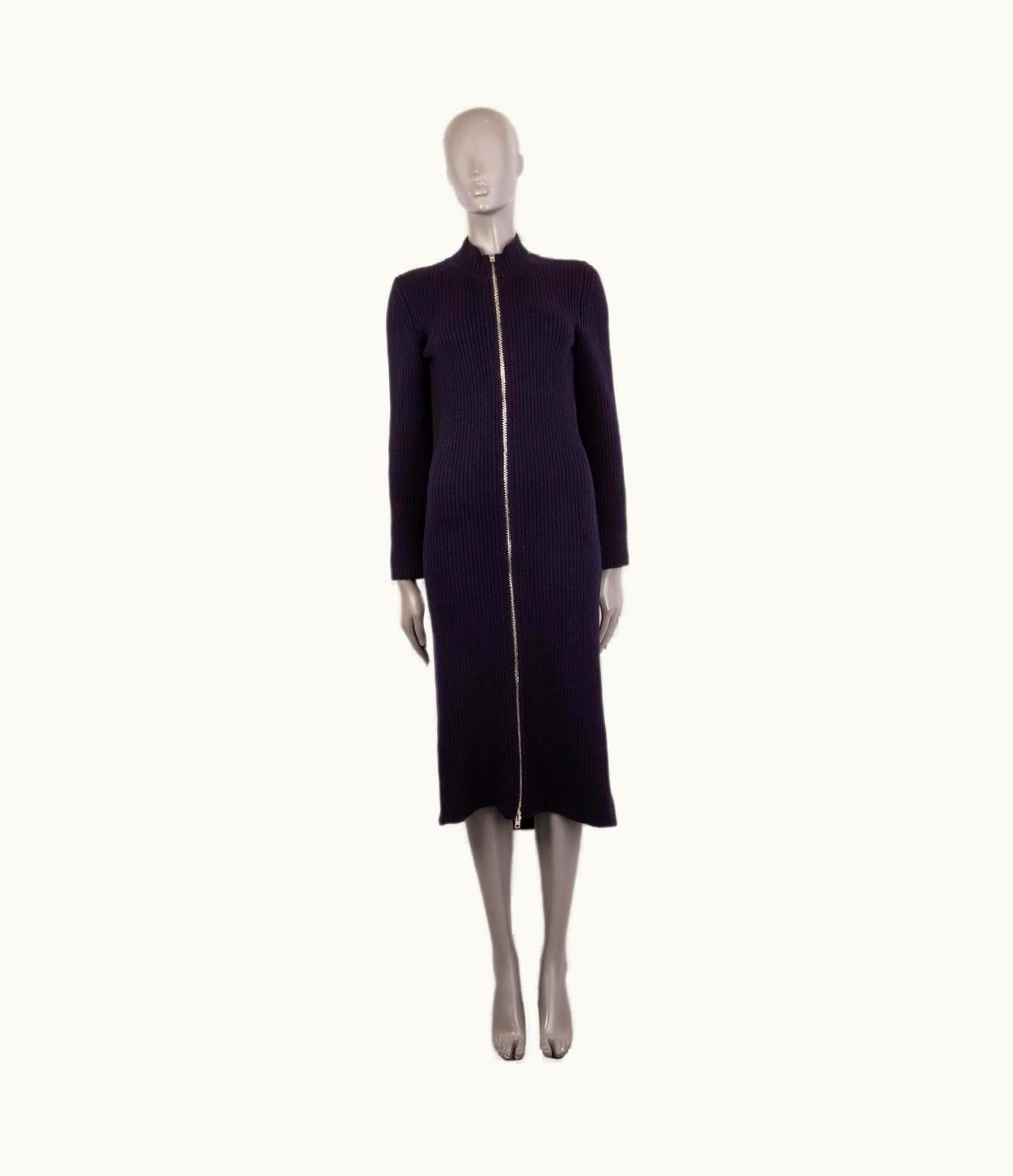 Miu Miu Miu Miu Midnight Blue Wool Rib Zip Front Knit Coat Jacket