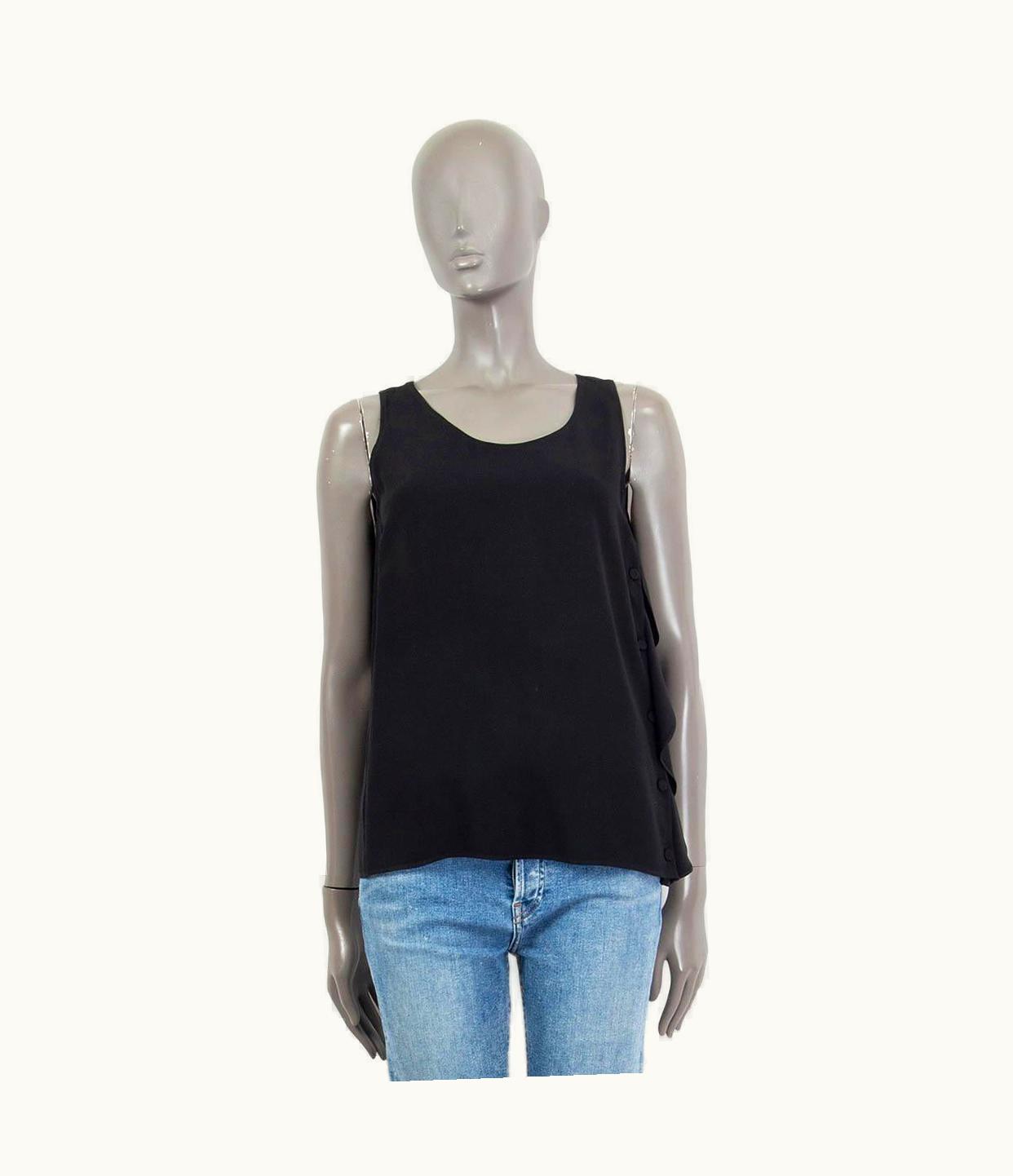 Miu Miu Miu Miu Black Silk Side Ruffle Sleeveless Blouse Tank Top Shirt