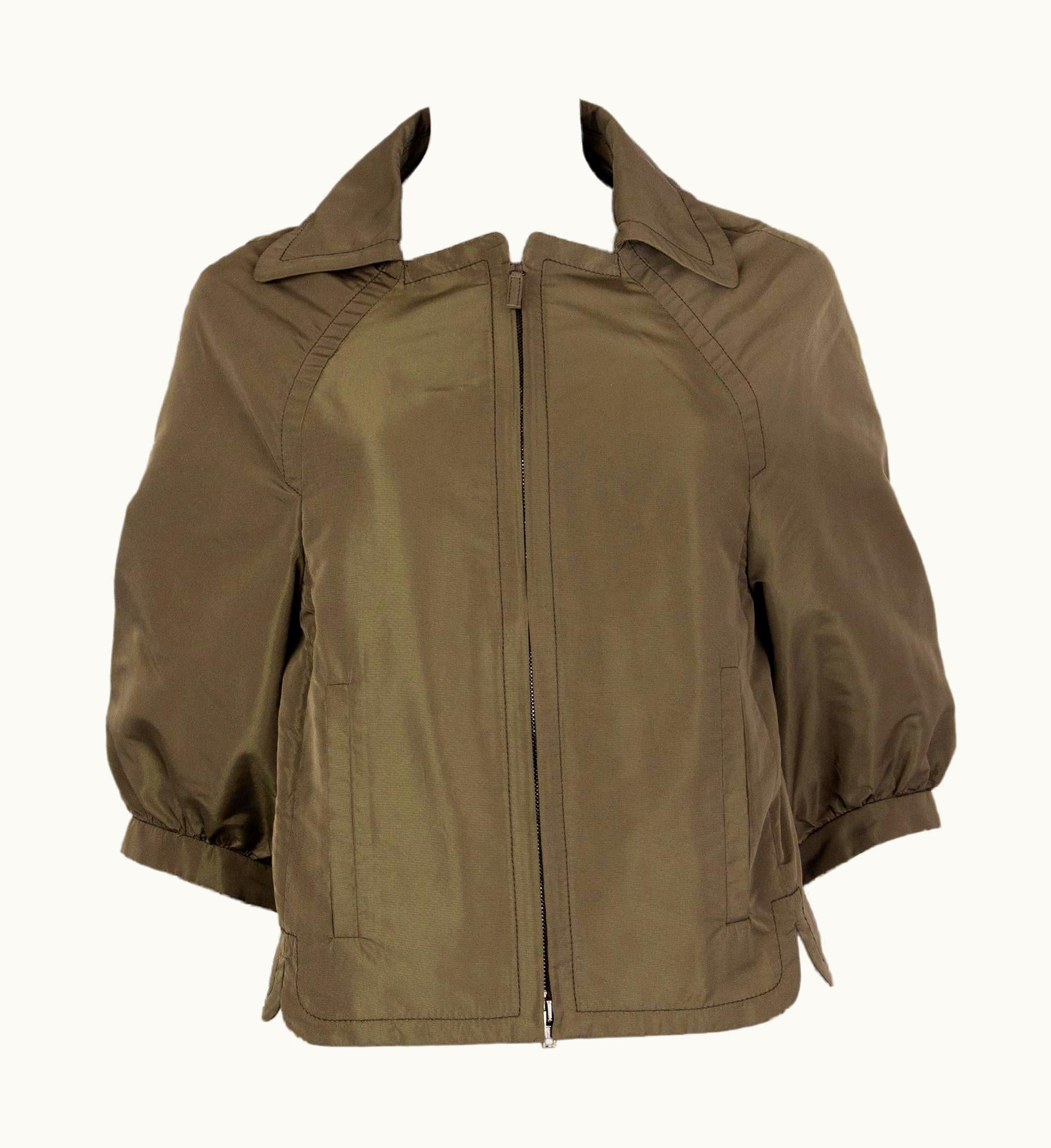 Miu Miu Miu Miu Olive Green Polyester 3/4 Sleeve Cropped Windbreaker Jacket