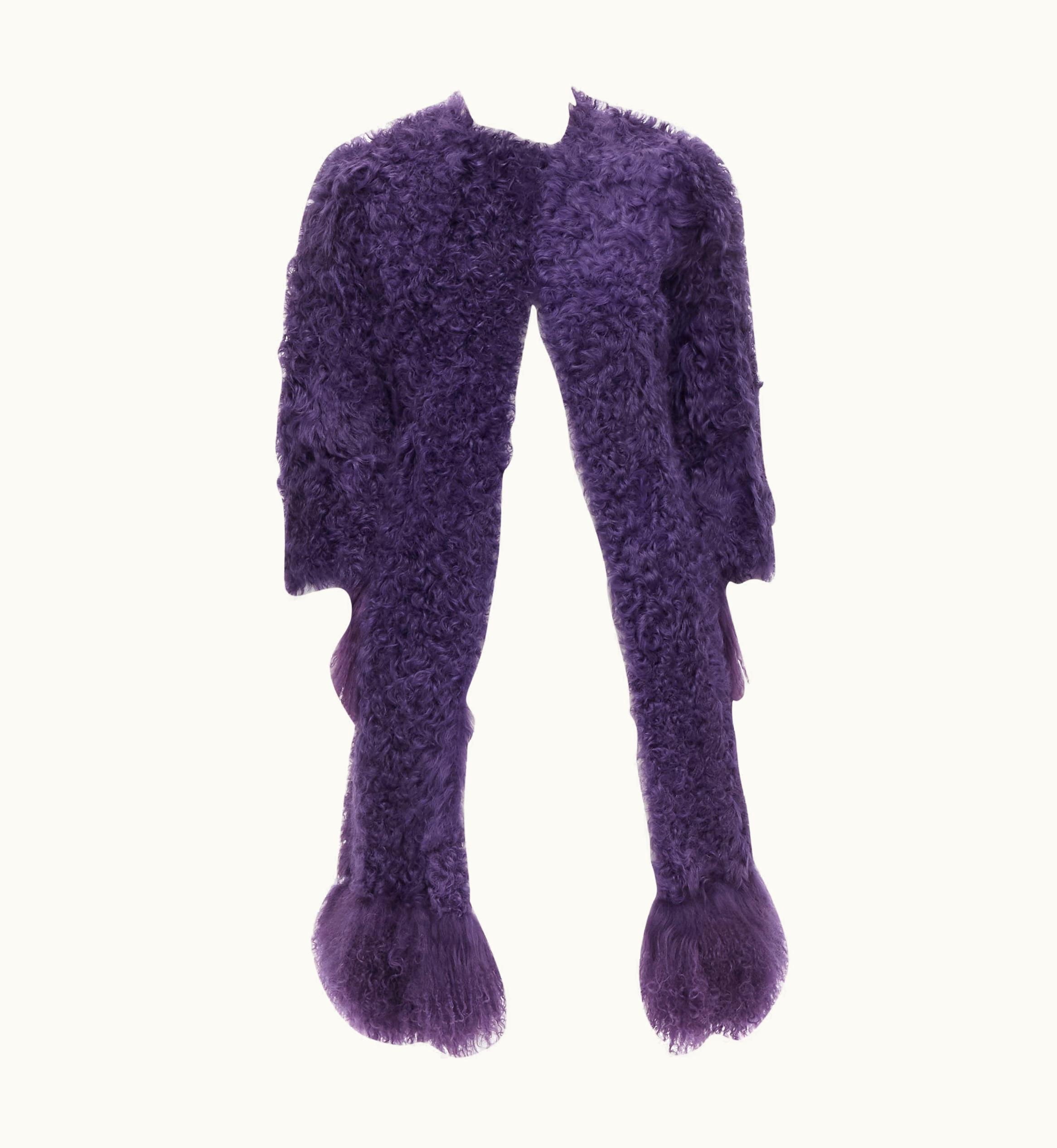 Miu Miu Miu Miu Purple Curly Shearling Fur Contrast Hem 3/4 Sleeve Coat