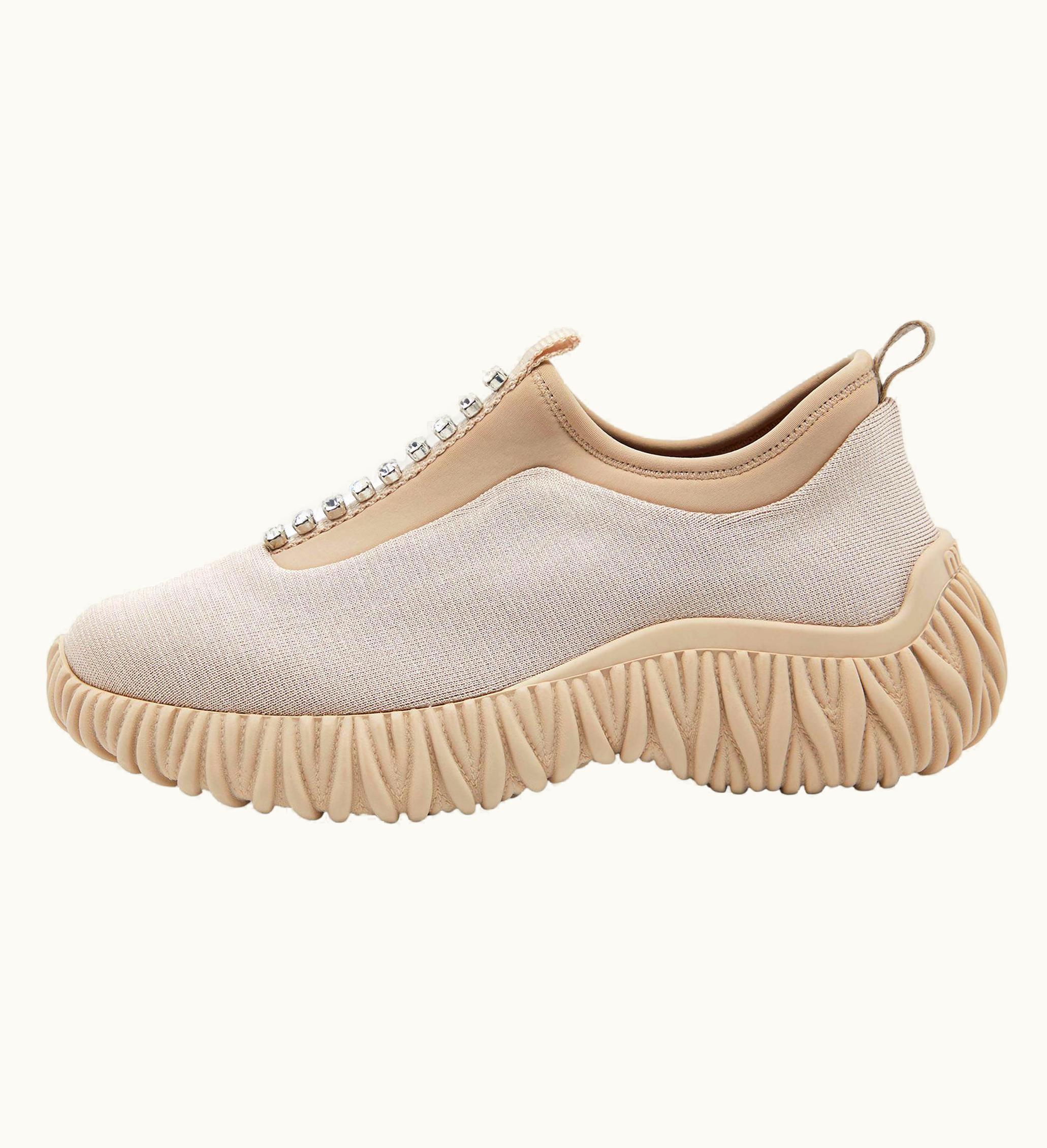 Miu Miu Miu Miu Pink Fabric And Neoprene Crystal Embellished Slip-On Sneakers