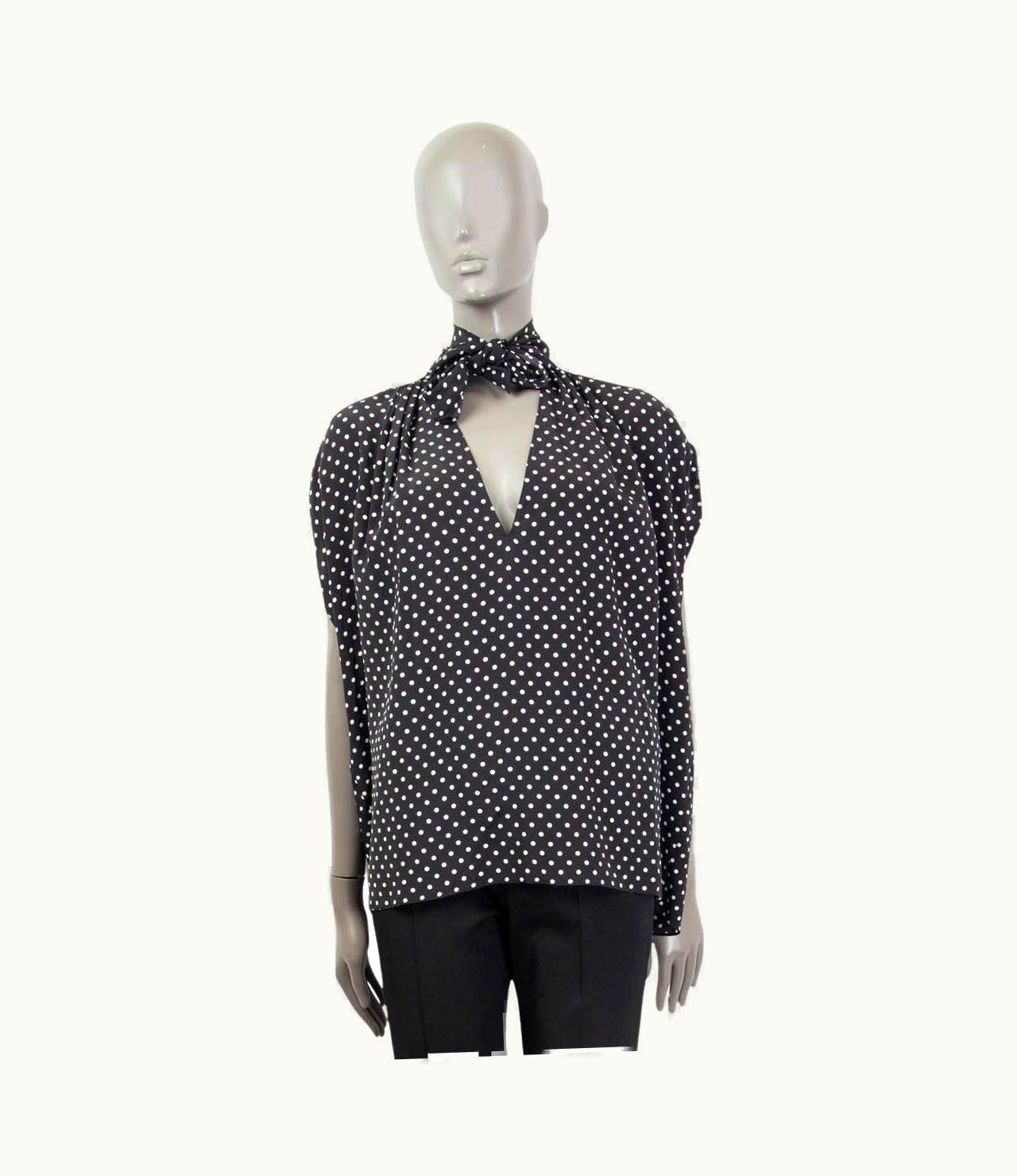 Miu Miu Miu Miu Light Black White Silk Polka Dot Pussy Bow Sleeveless Blouse Shirt