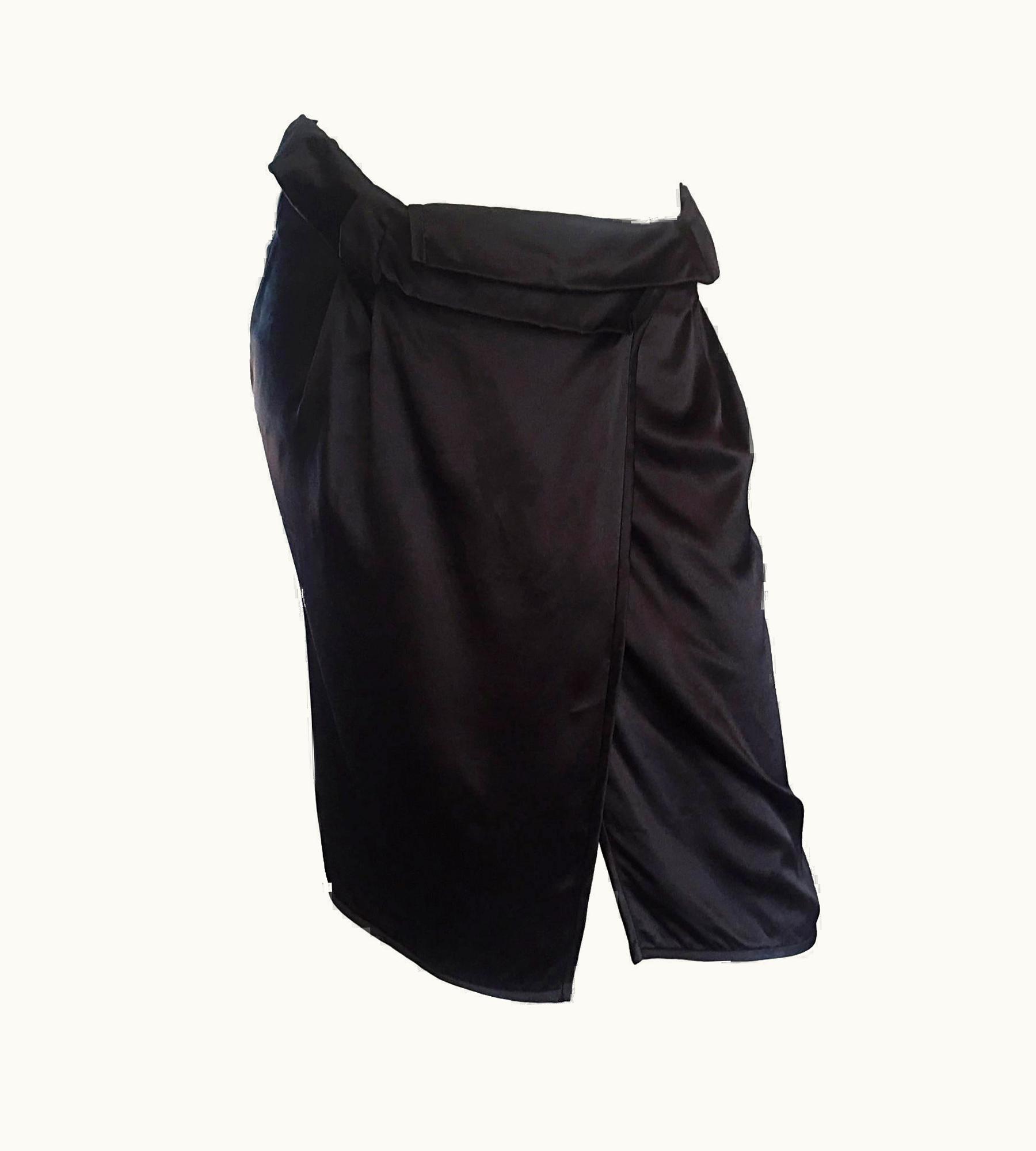 Miu Miu Brand Miu Black Silk Asymmetrical Draped Wrap Skirt Nwt