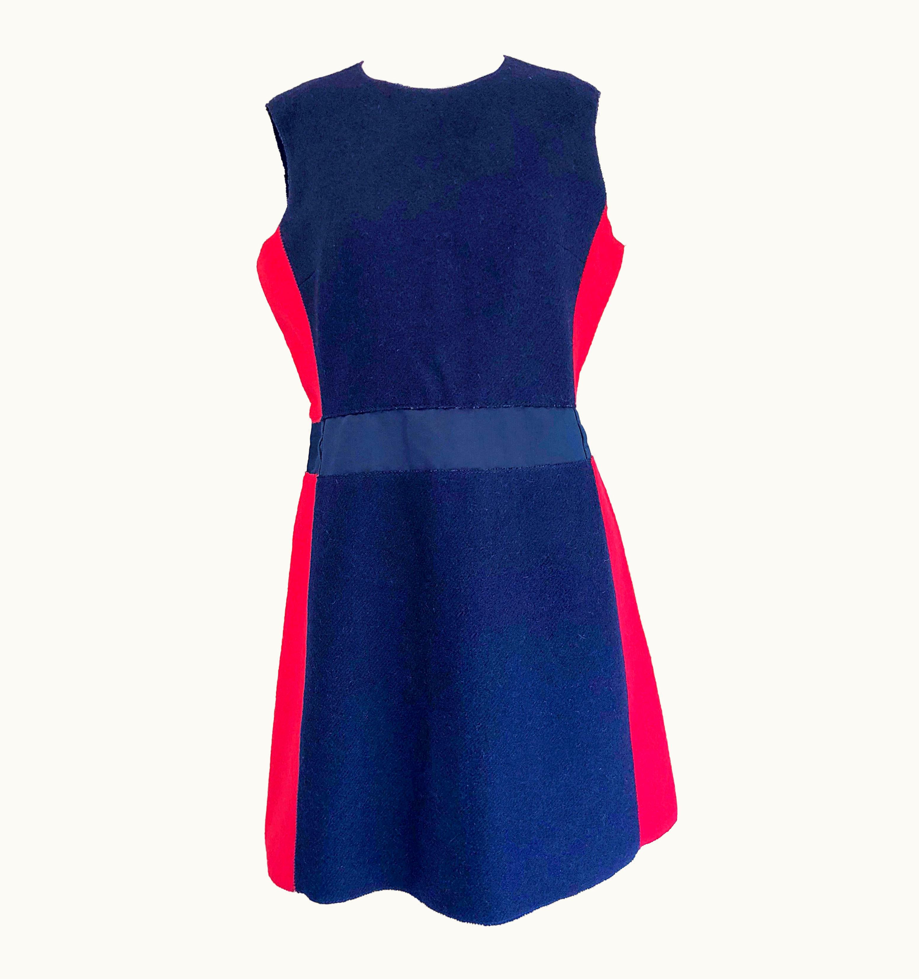 Miu Miu Miu Miu Early 2000s Navy Blue + Red Virgin Wool  A - Line Mod Dress