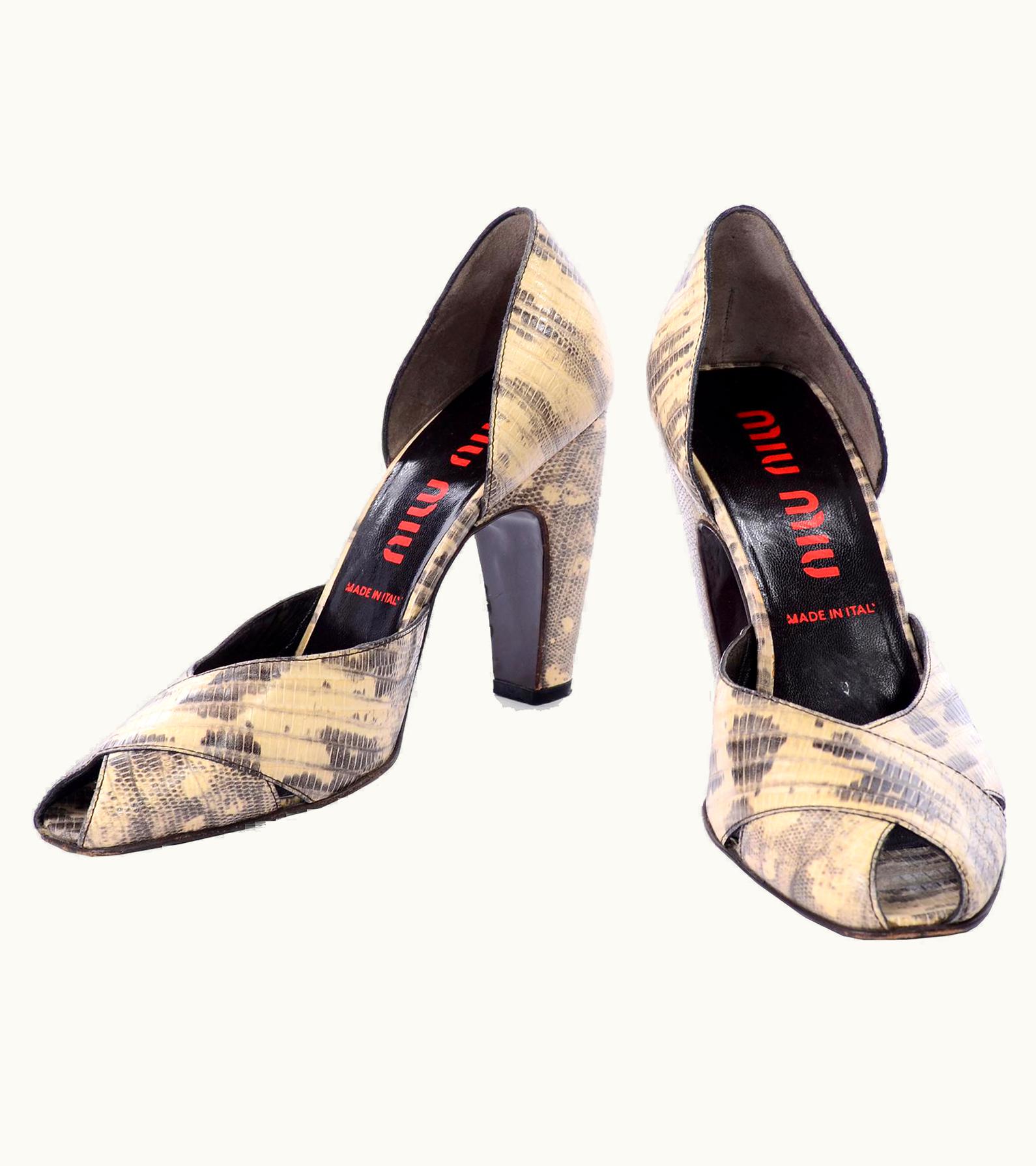Miu Miu Miu Miu Python Embossed Vintage Peep Toe Shoes With Chunky Curved Heels