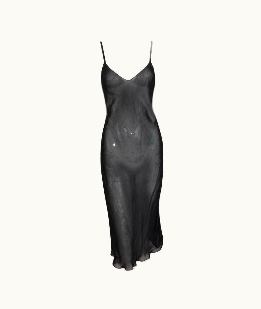 Miu Miu Unworn 1990' Miu Sheer Black Plunging Slip Dress