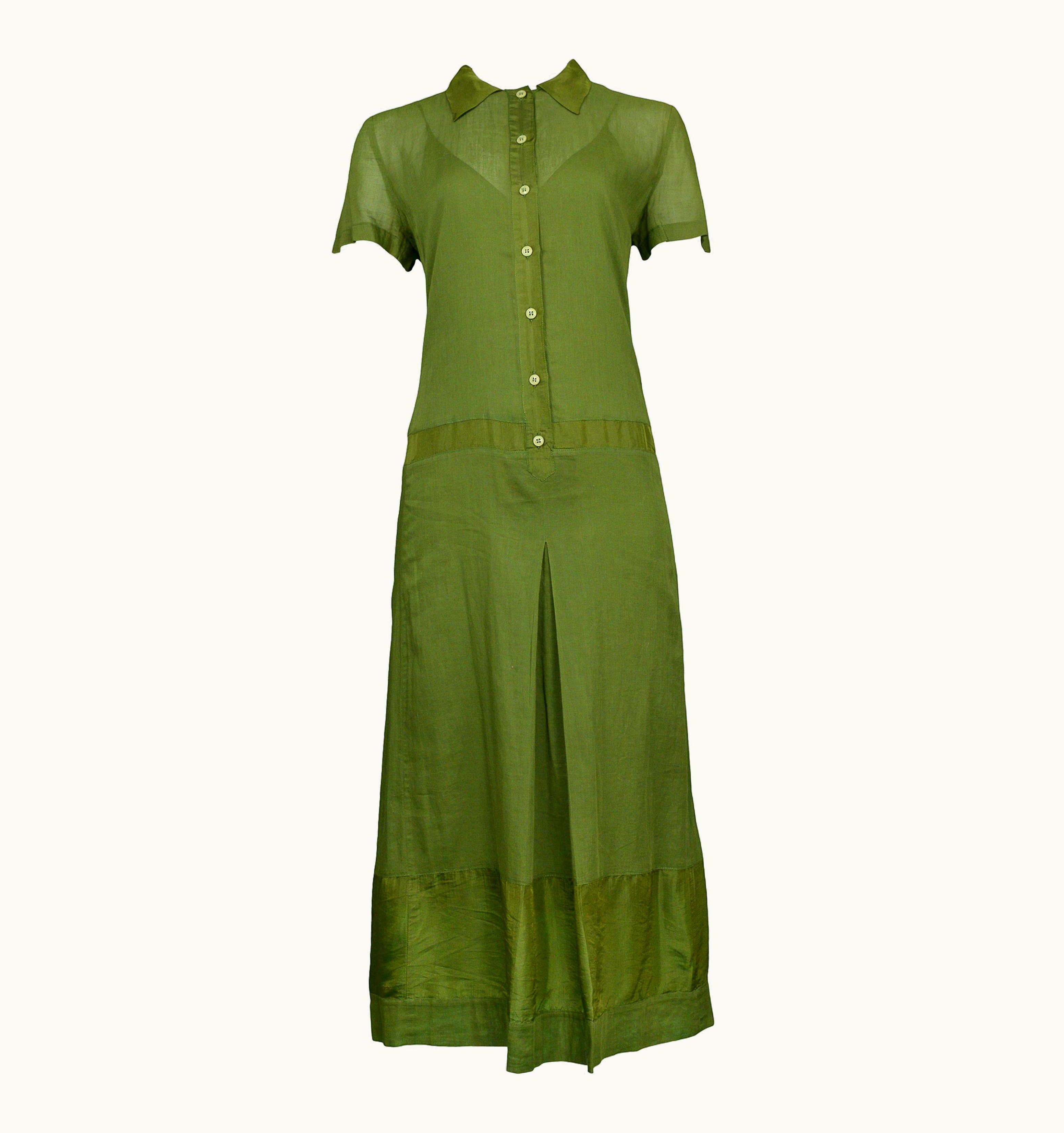 Miu Miu Vintage Miu 1999 Olive Collared Cotton Dress