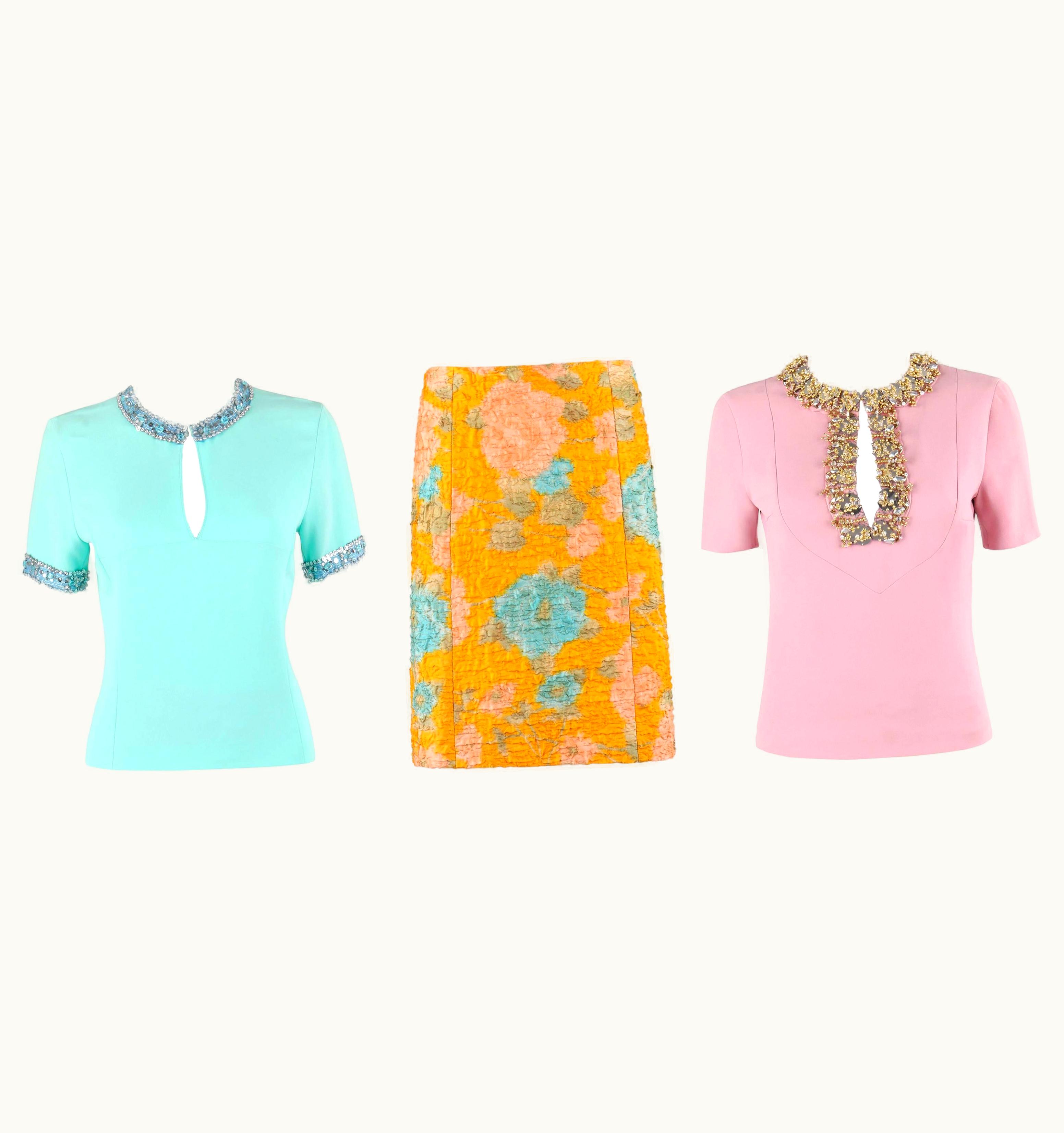 Prada Miu Miu Prada S/S 2004 3Pc Bead Embellished Key Hole Top Floral Skirt Dress Set