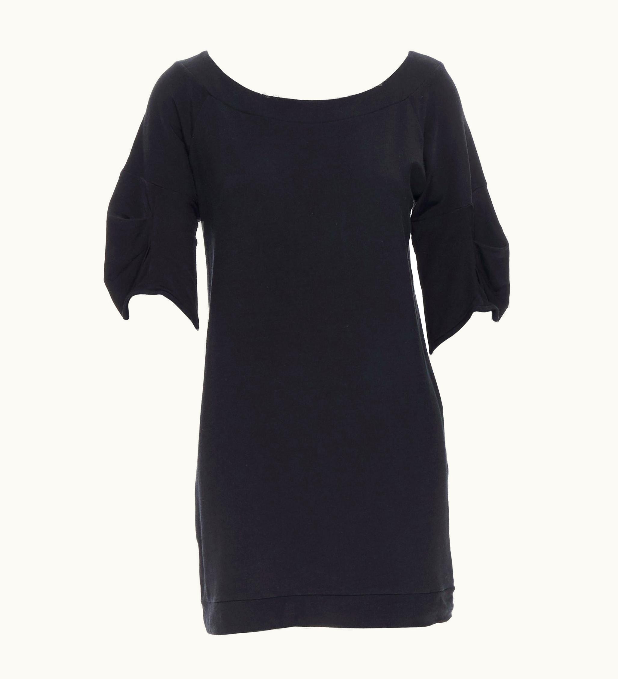 Miu Miu Vintage Miu Black Cotton Round Neck Rounded Pleated Short Sleeve Dress