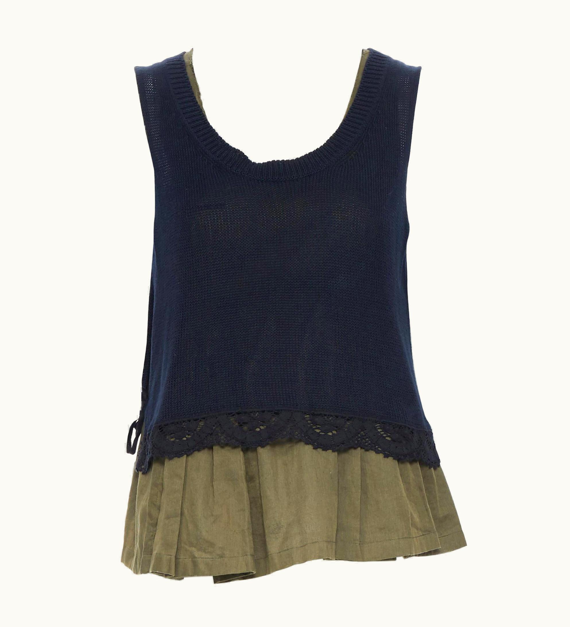 Miu Miu Vintage Miu 2010 Black Cotton Knitted Lace Trimmed Tiered Babydoll Top