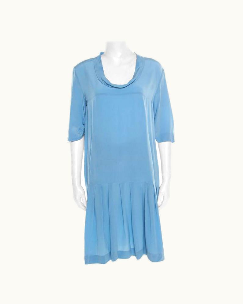 Miu Miu Miu Miu Blue Silk Crepe Flounce Dress