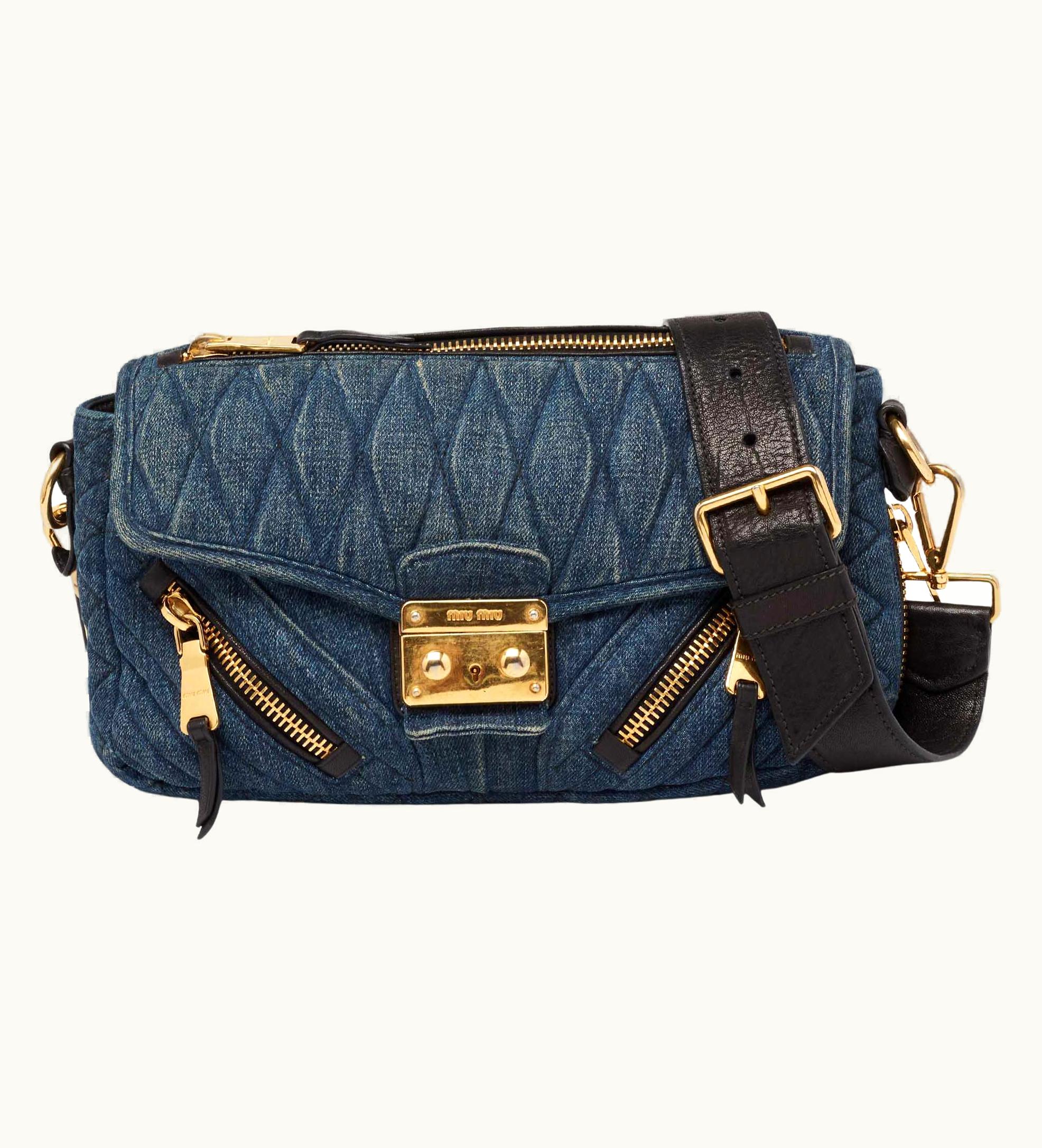 Miu Miu Miu Miu Blue Matelasse Denim Biker Shoulder Bag