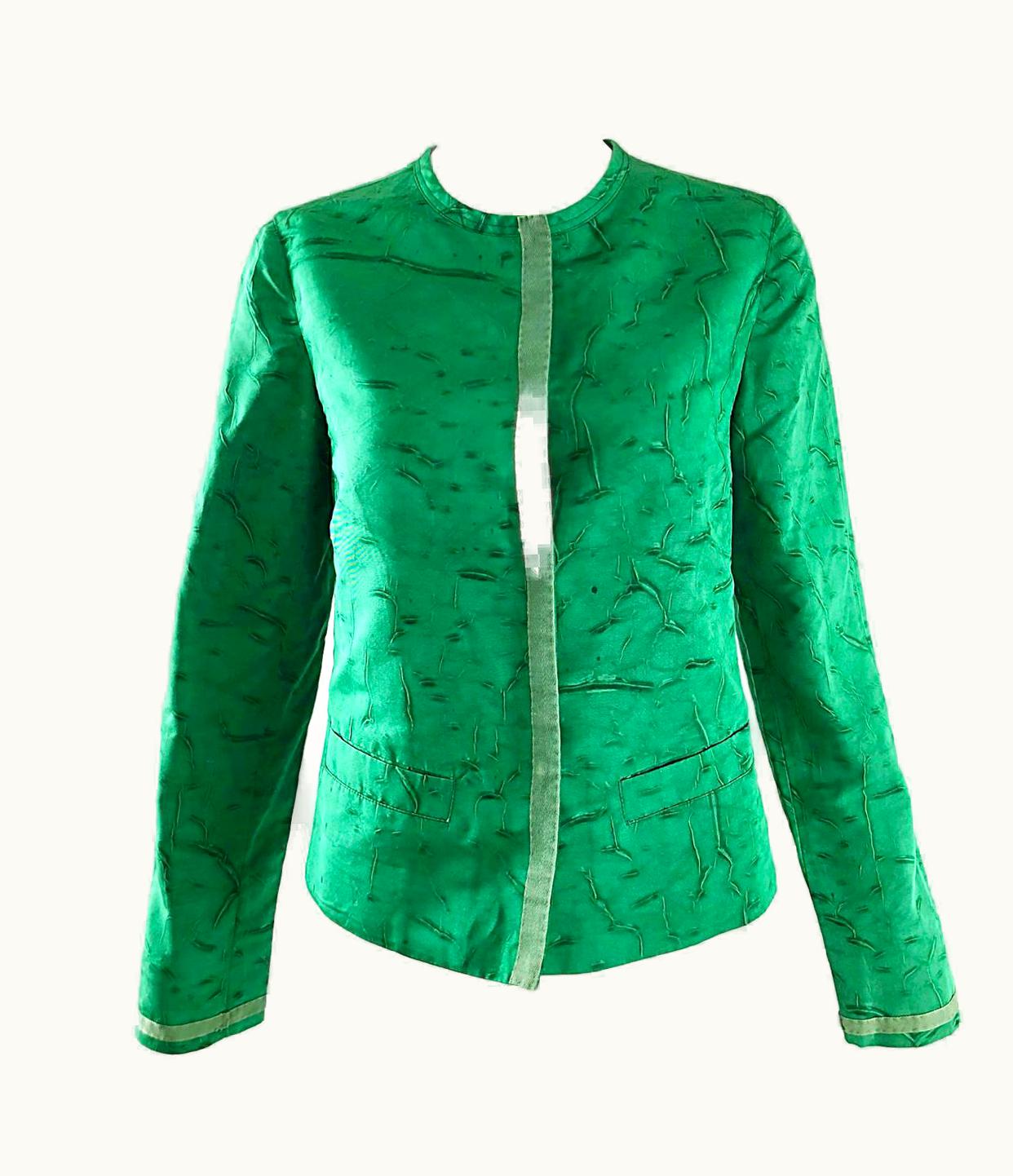 Prada Prada 1990s Kelly Green Tie Dyed Vintage 90s Does 60s Pillbox Jacket WS/S Pockets