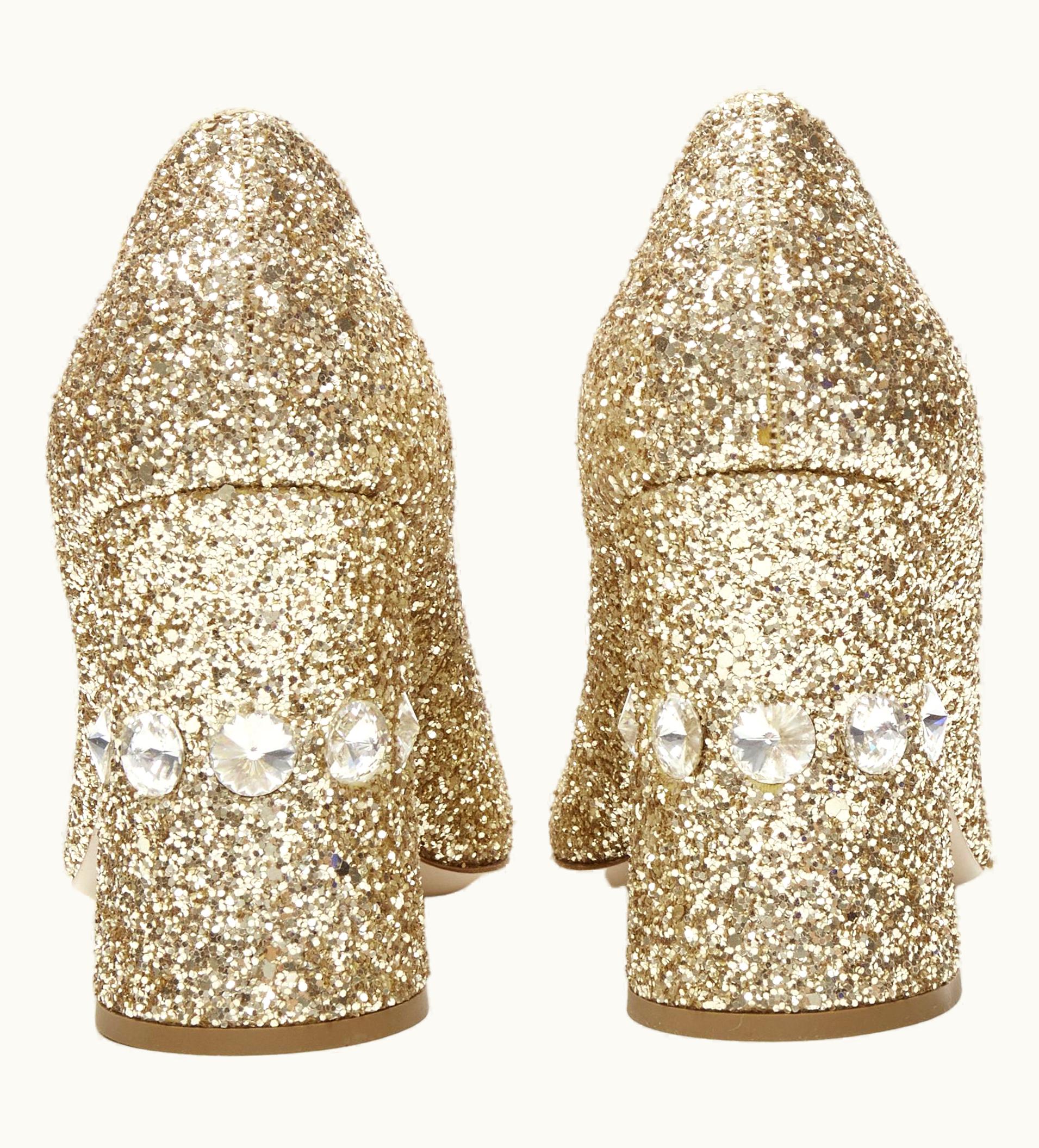 Miu Miu Miu Miu Jewelled Crystal Rhinestone Gold Glitter Maryjane Heel