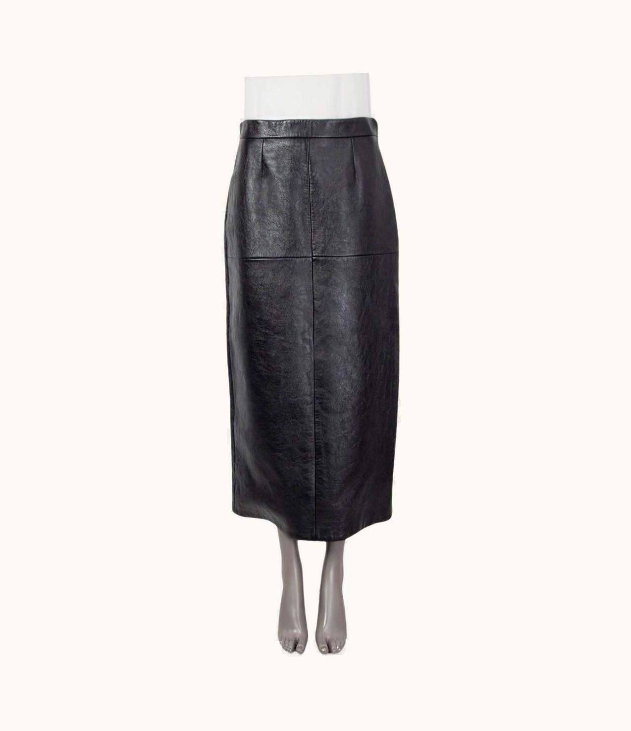 Miu Miu Miu Miu Black Leather 2020 Paneled High Rise Midi Skirt