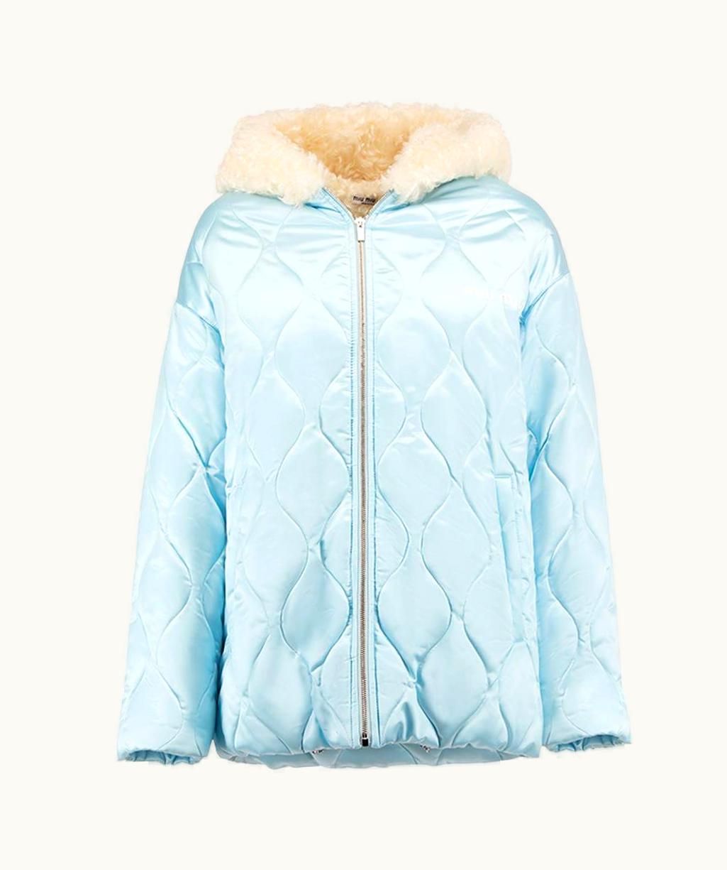 Miu Miu Miu Miu Women' 2021 Blue Quilted Jacket With Fur Lining
