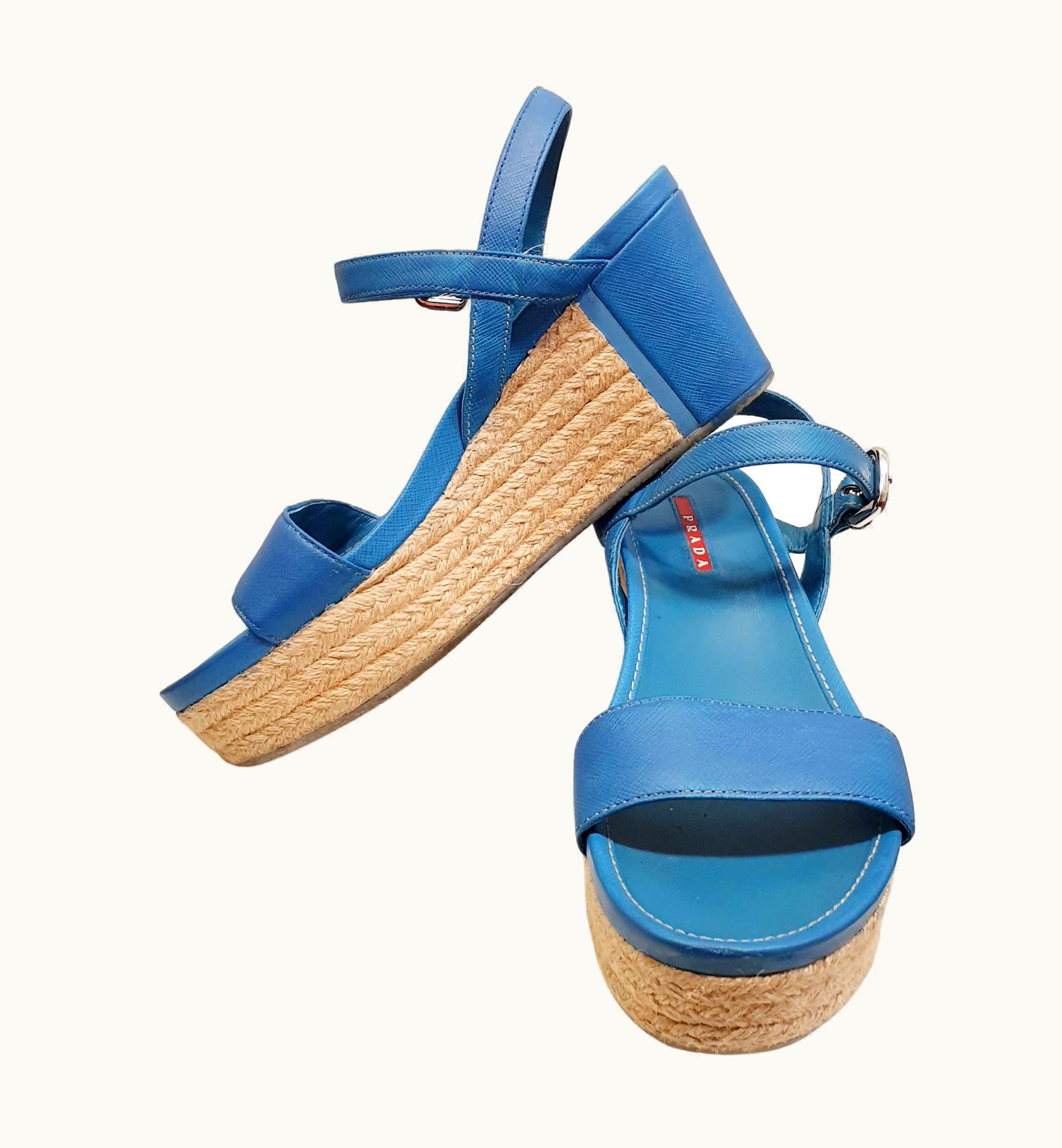 Prada Blue Leather Sandals By Prada