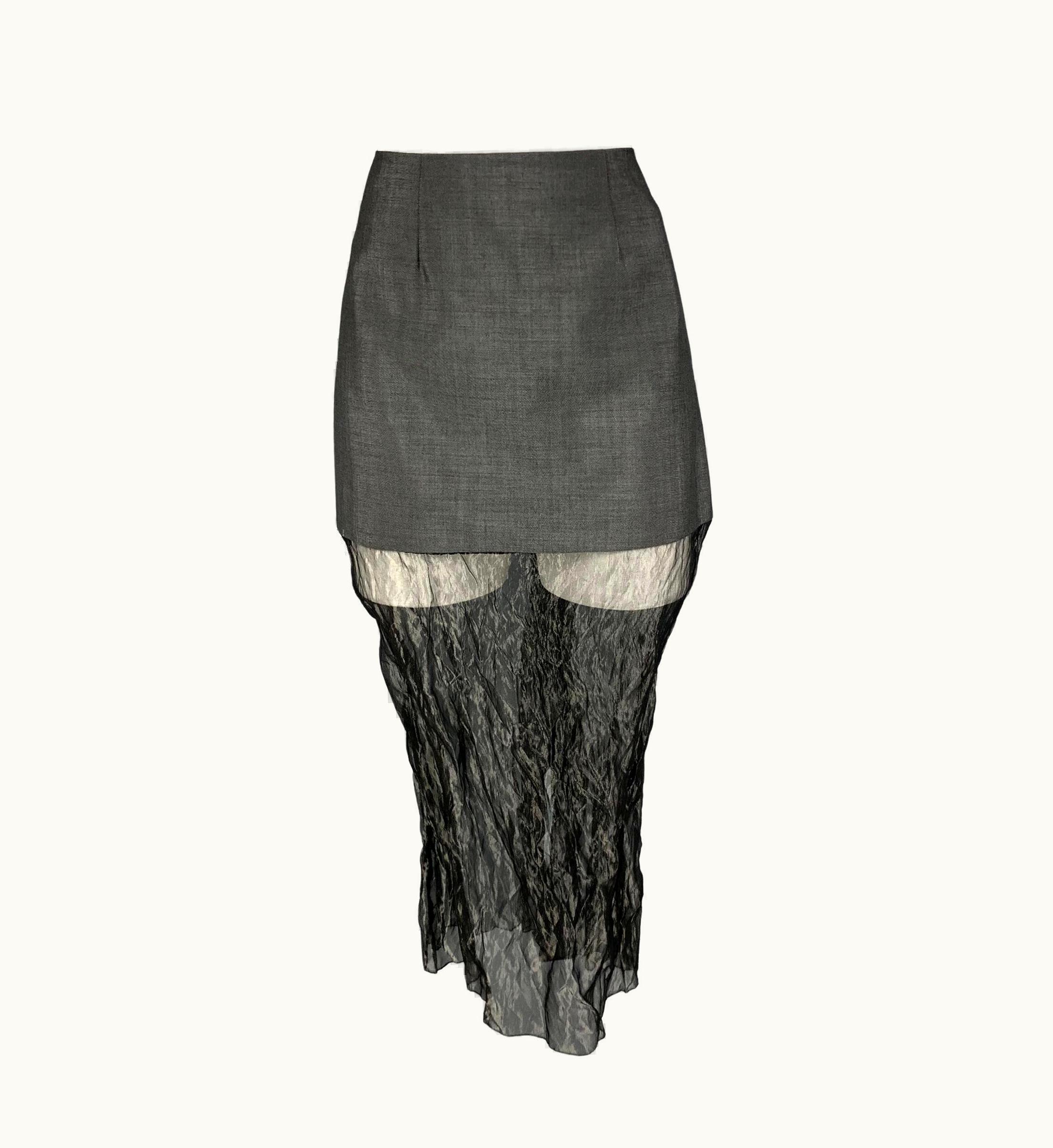 Prada Prada AW 22 Grey Silver Mohair Blend Muslin Midi Skirt