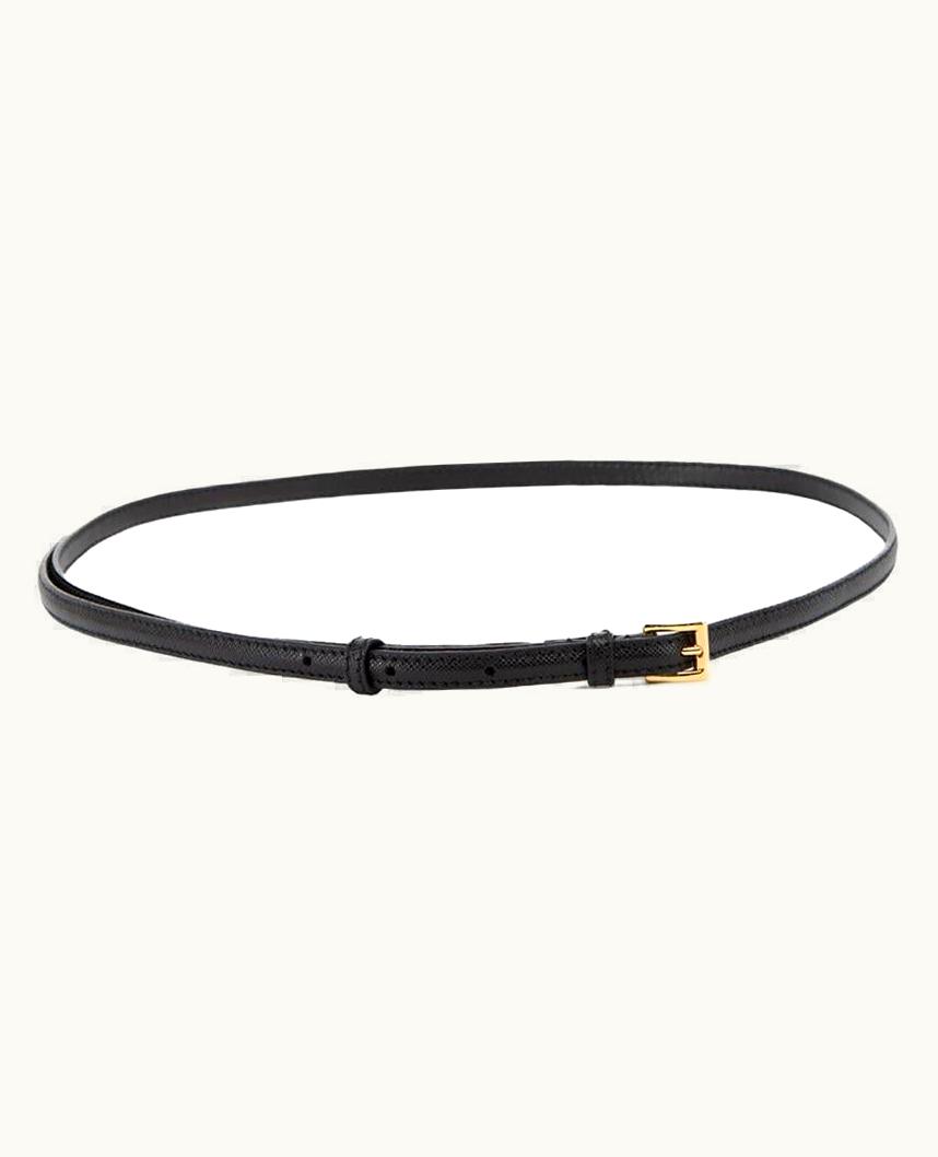 Prada Prada Women' Black Thin Gold Buckle Leather Belt