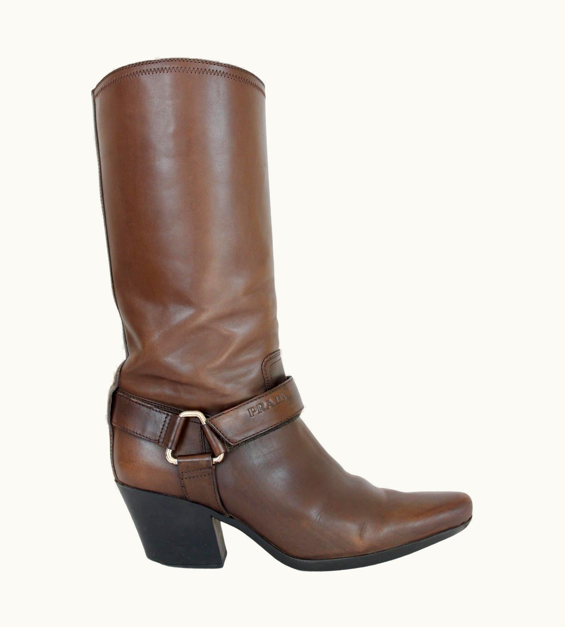 Prada Prada Brown Leather Western Women Boots