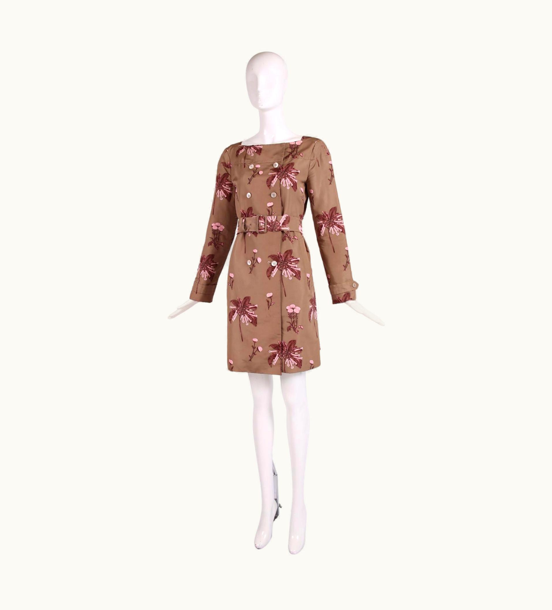 Prada Prada Silk Foral Print Belted Coat