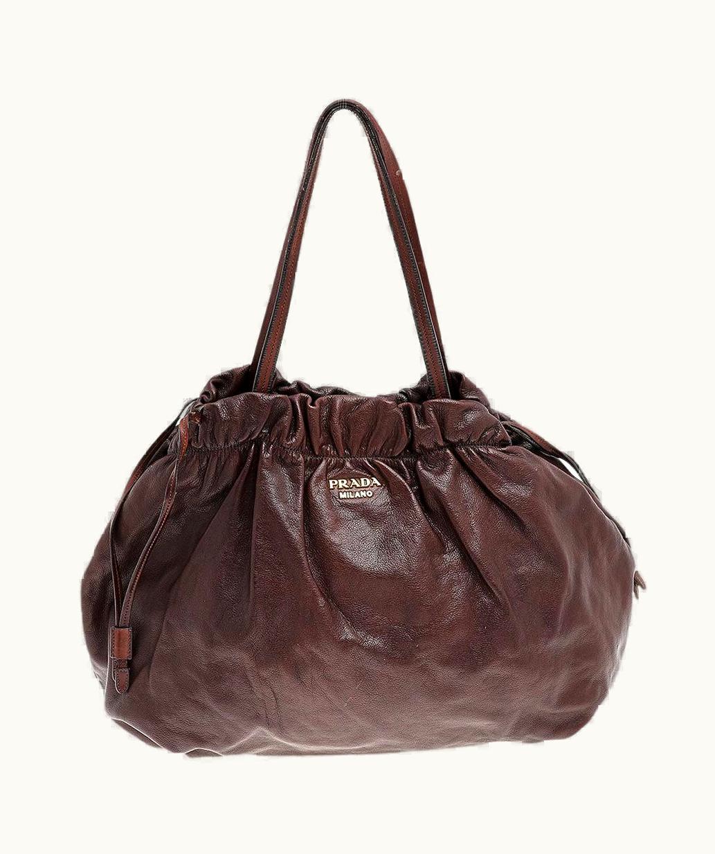 Prada Prada Brown Leather Drawstring Shopper Tote