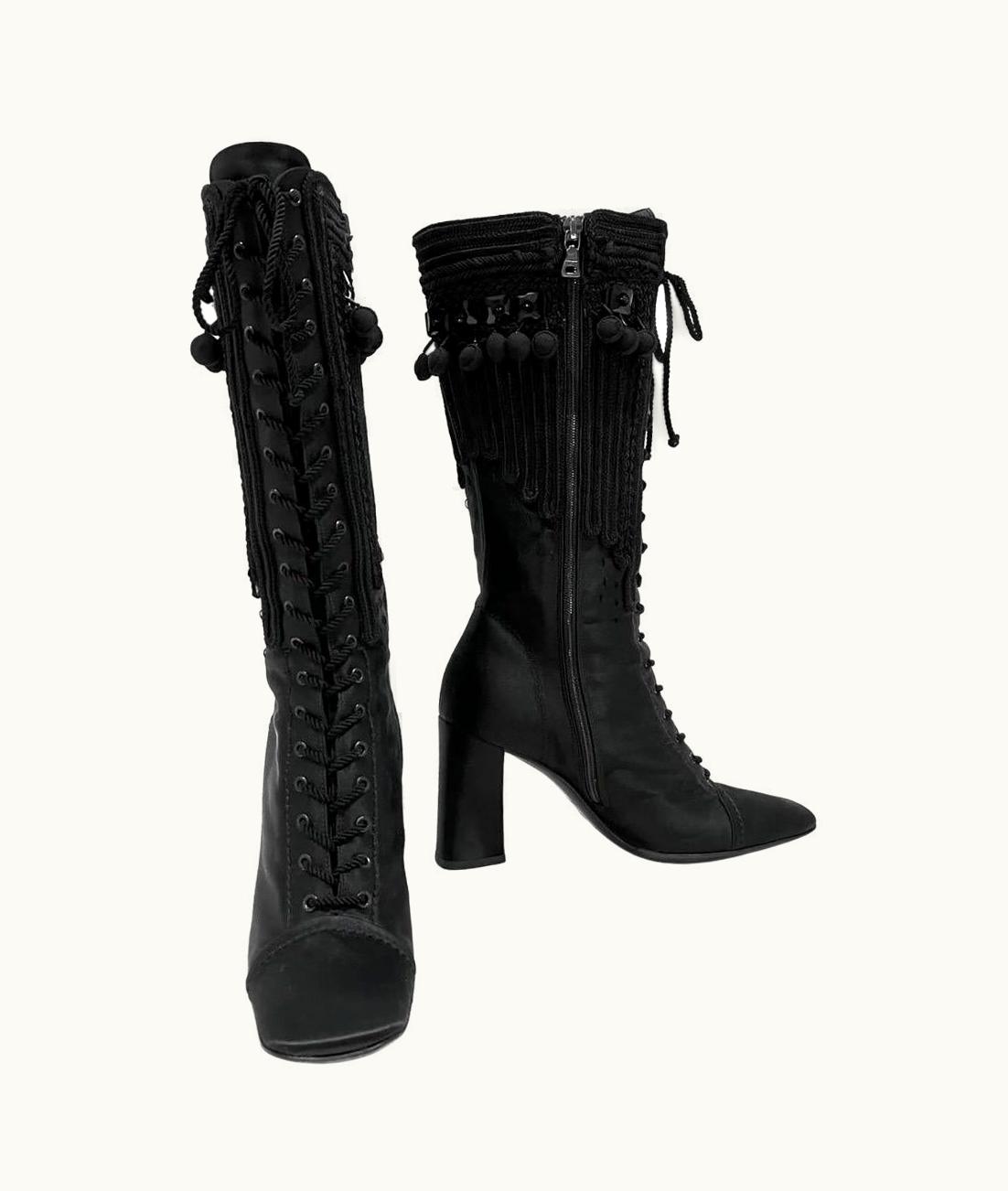 Prada Prada Lace Up Tassel Satin Boot
