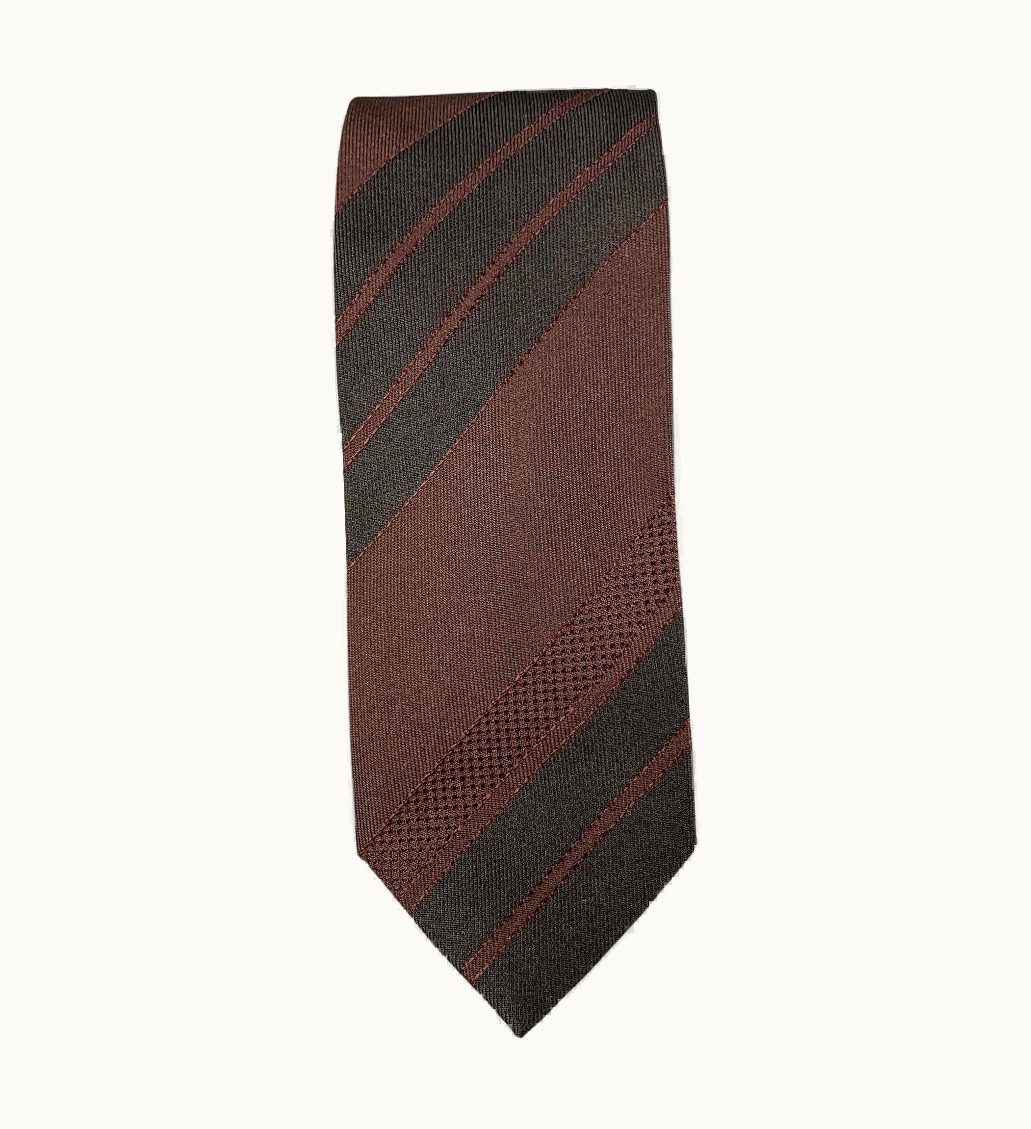 Prada Prada Brown Black Diagonal Stripe Silk Tie