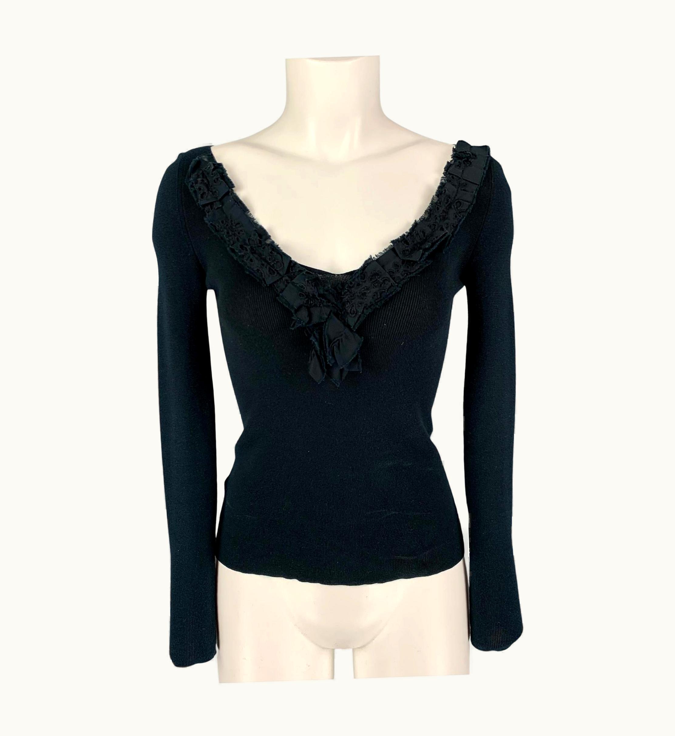 Prada Prada Black Eylet Ribbon Pullover