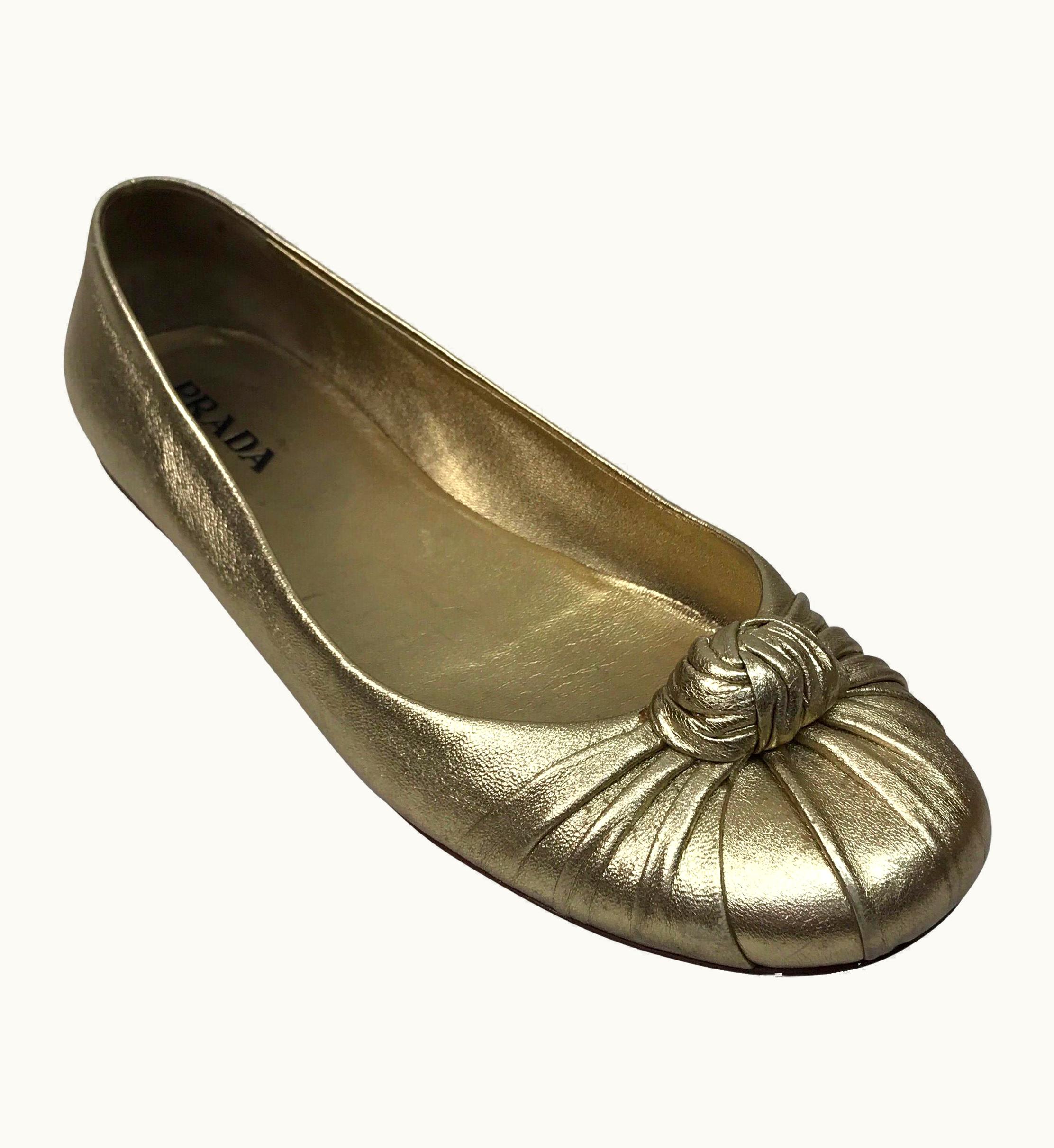 Prada Prada Gold Soft Leather Ballet Flat