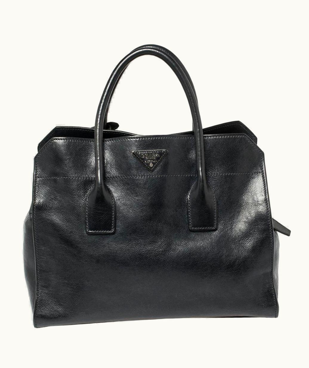 Prada Prada Midnight Blue Glazed Leather Zip Tote