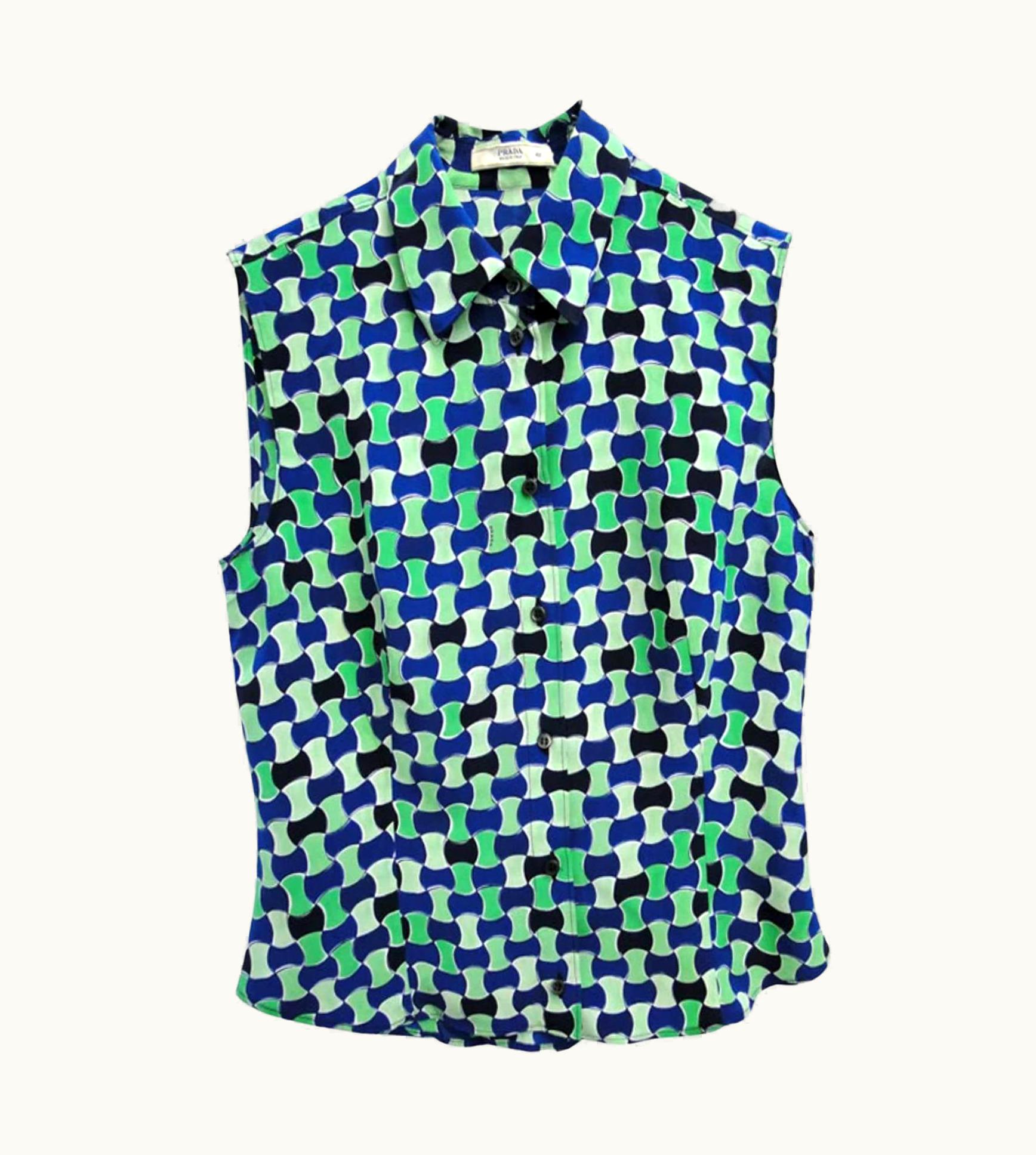 Prada 1990s Prada Geometric Multicolor Silk Sleeveless Shirt