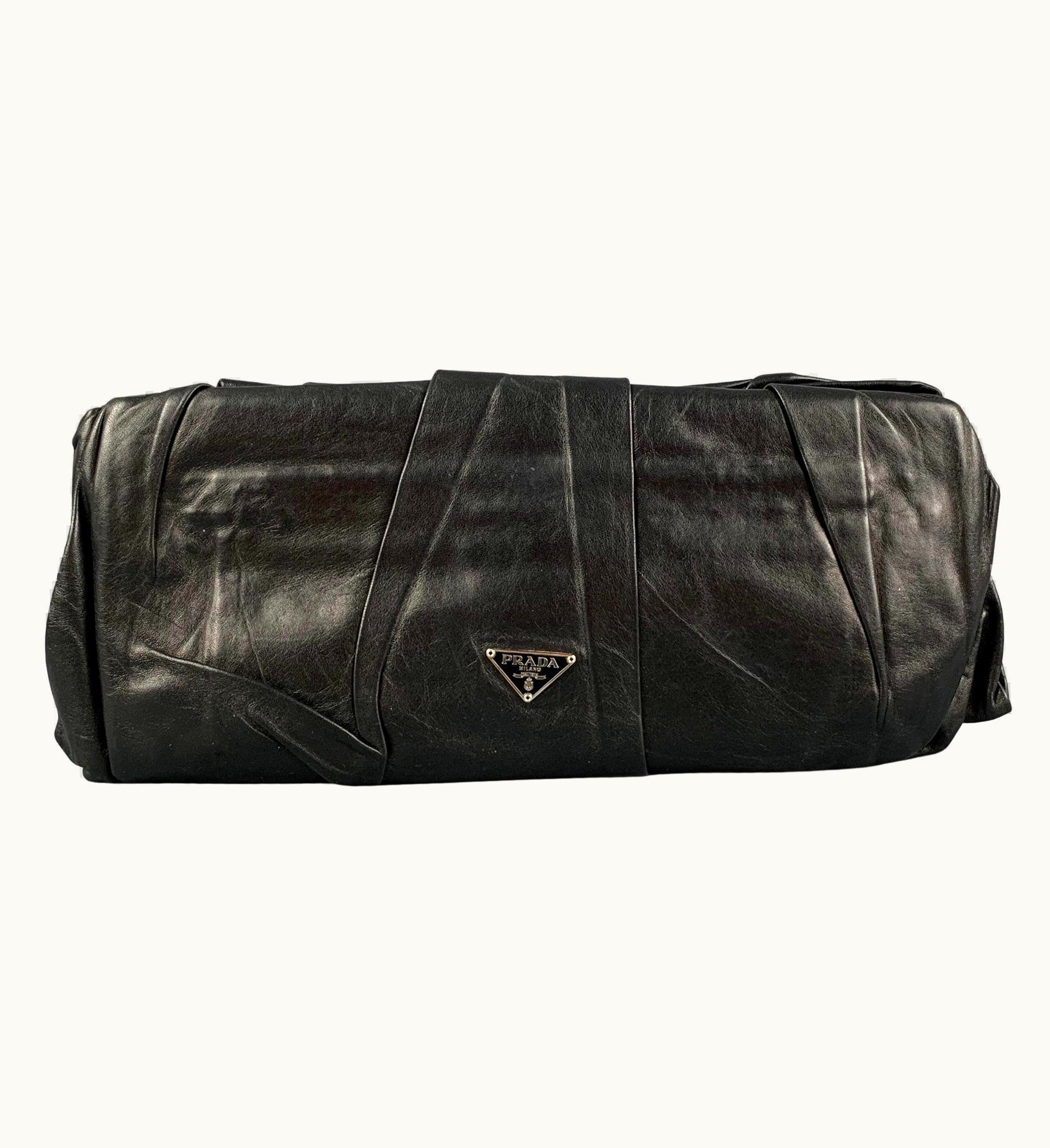 Prada Vintage Prada Black Pleated Leather Clutch Handbag